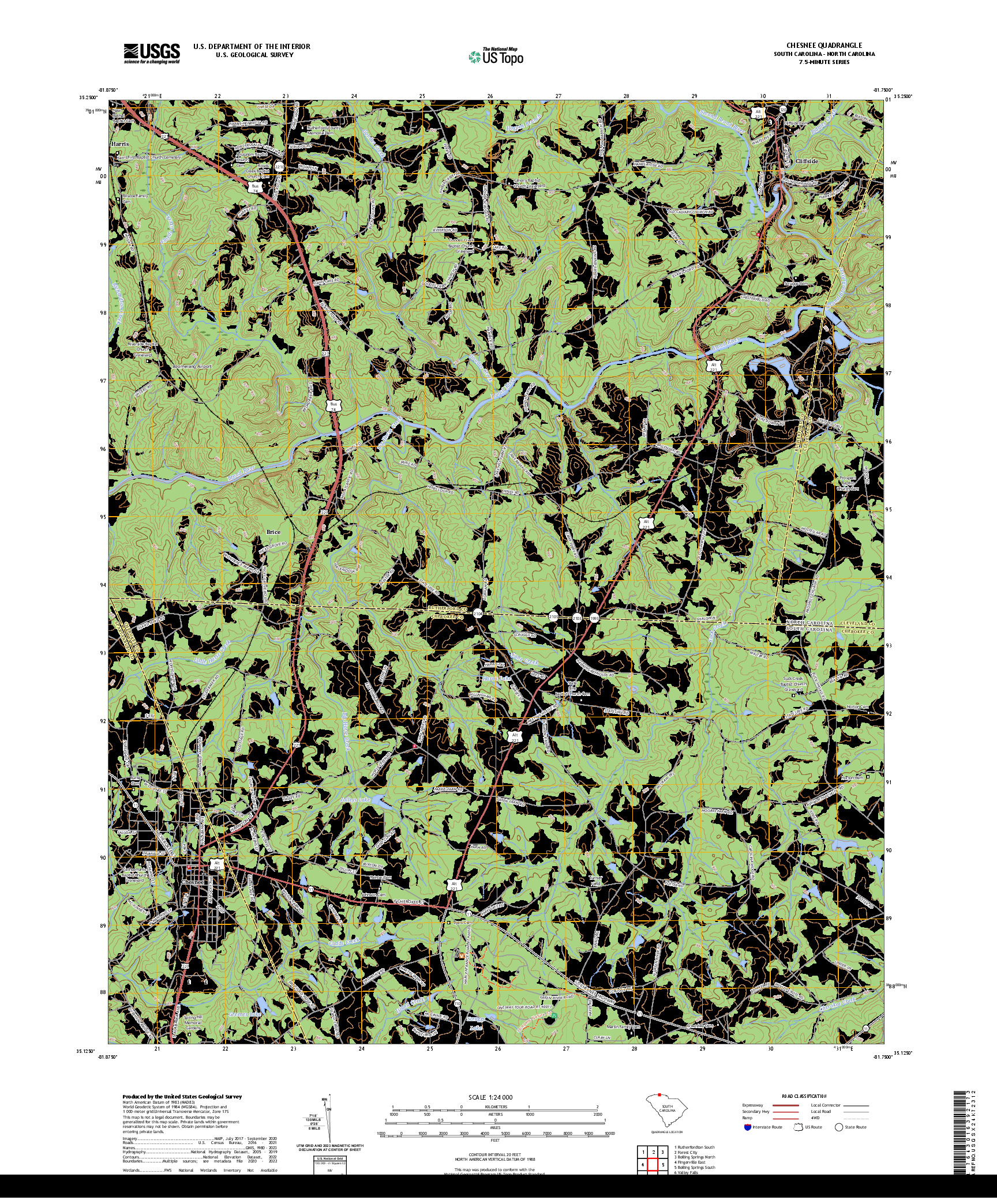 US TOPO 7.5-MINUTE MAP FOR CHESNEE, SC,NC