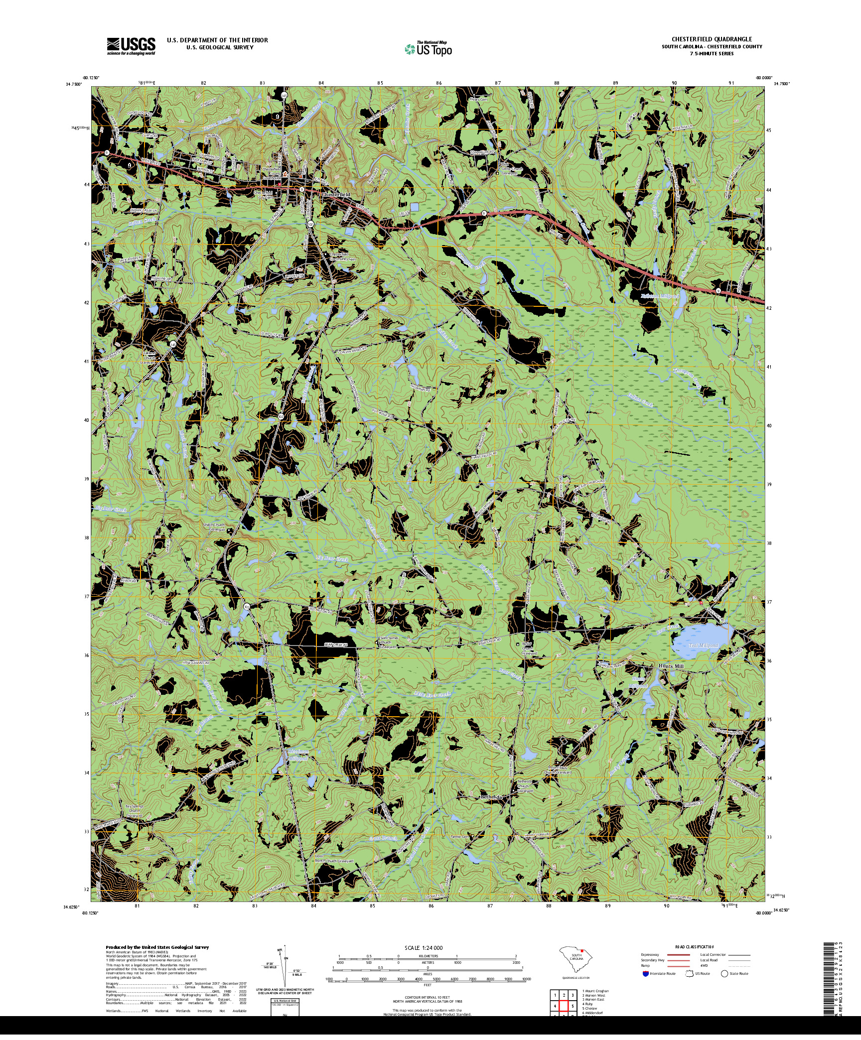 US TOPO 7.5-MINUTE MAP FOR CHESTERFIELD, SC