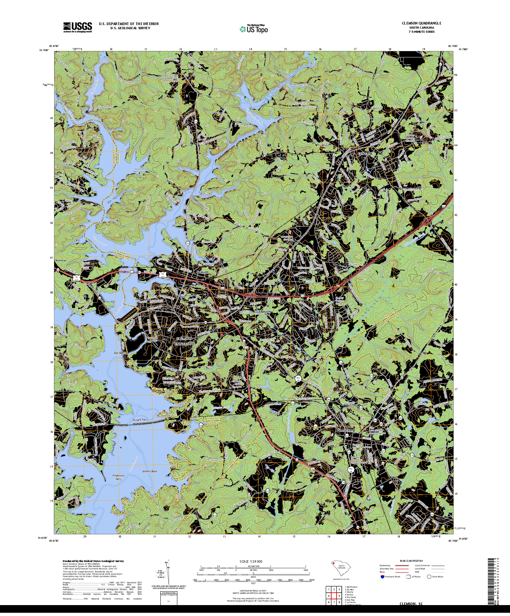 US TOPO 7.5-MINUTE MAP FOR CLEMSON, SC