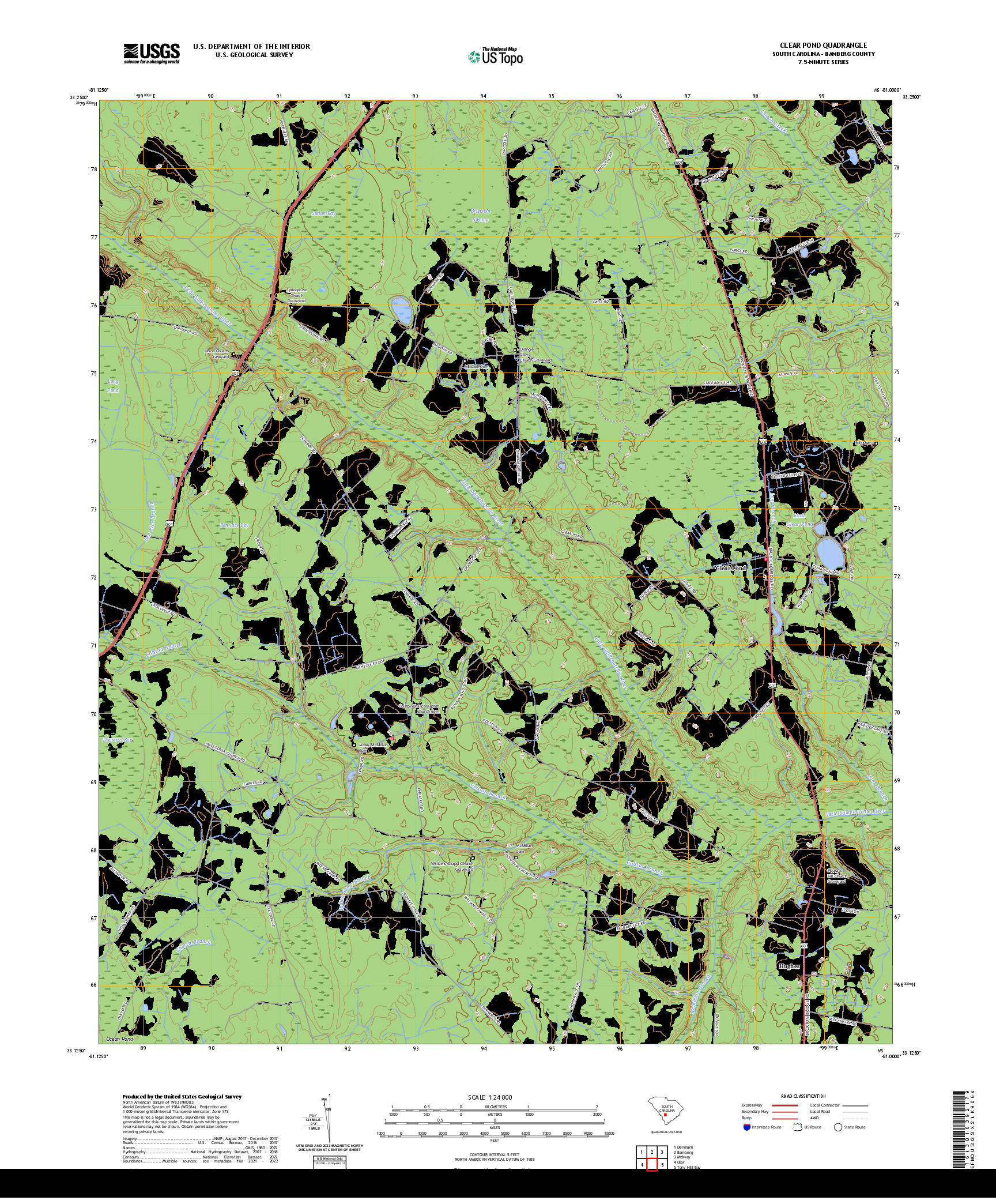 US TOPO 7.5-MINUTE MAP FOR CLEAR POND, SC