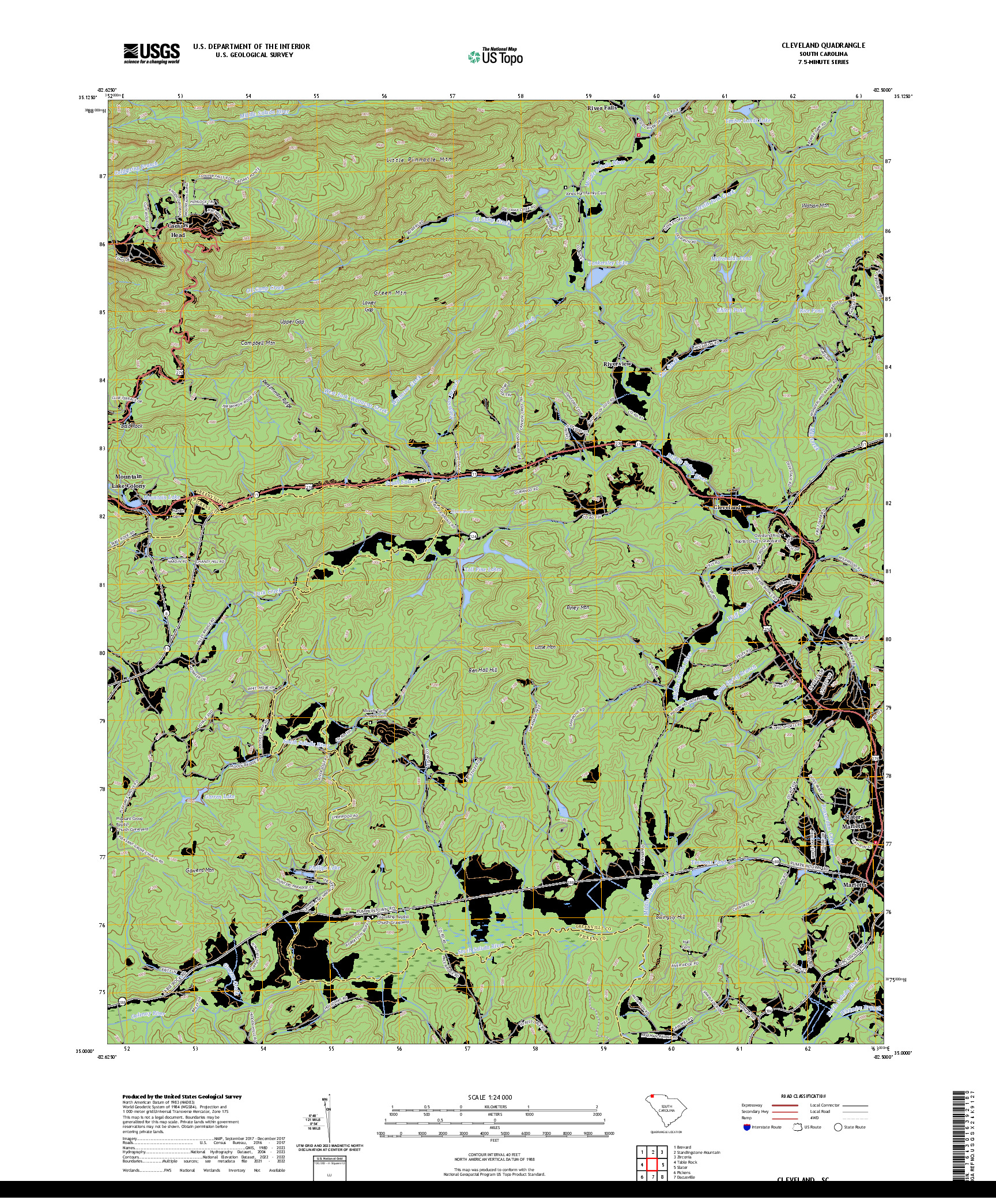 US TOPO 7.5-MINUTE MAP FOR CLEVELAND, SC