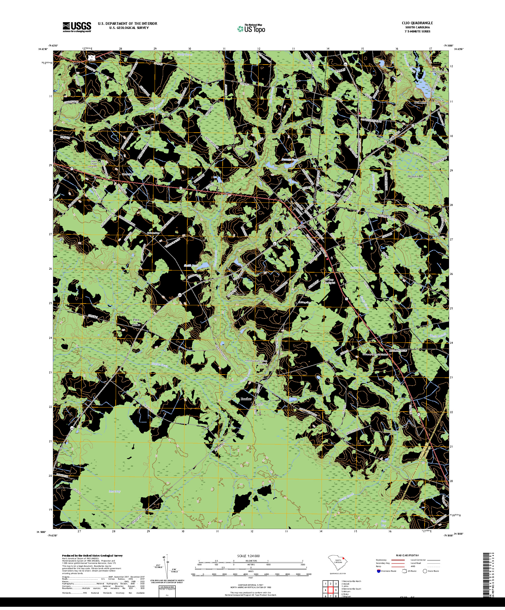 US TOPO 7.5-MINUTE MAP FOR CLIO, SC