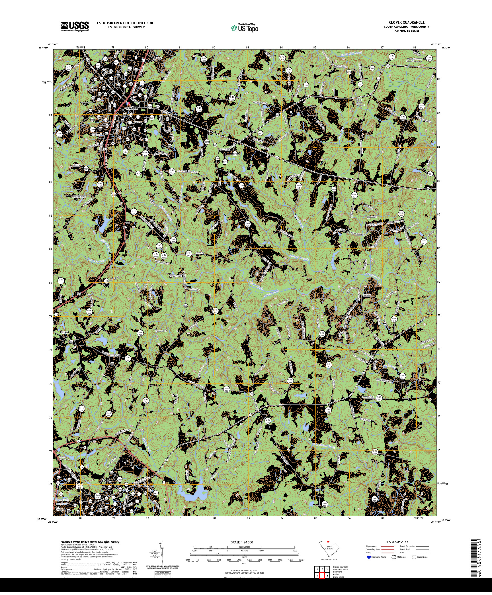 US TOPO 7.5-MINUTE MAP FOR CLOVER, SC