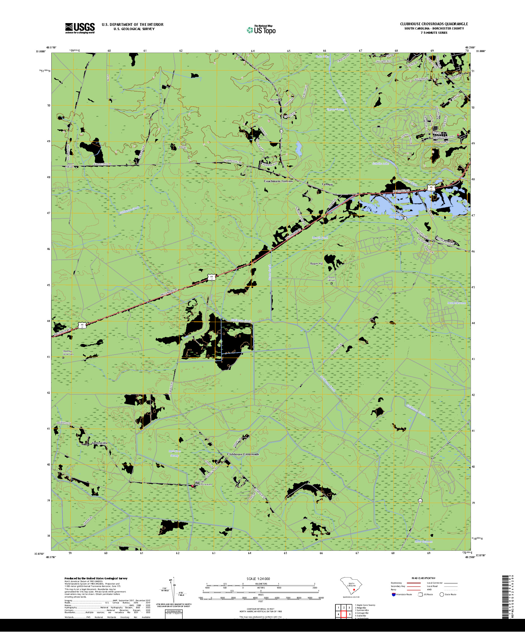 US TOPO 7.5-MINUTE MAP FOR CLUBHOUSE CROSSROADS, SC