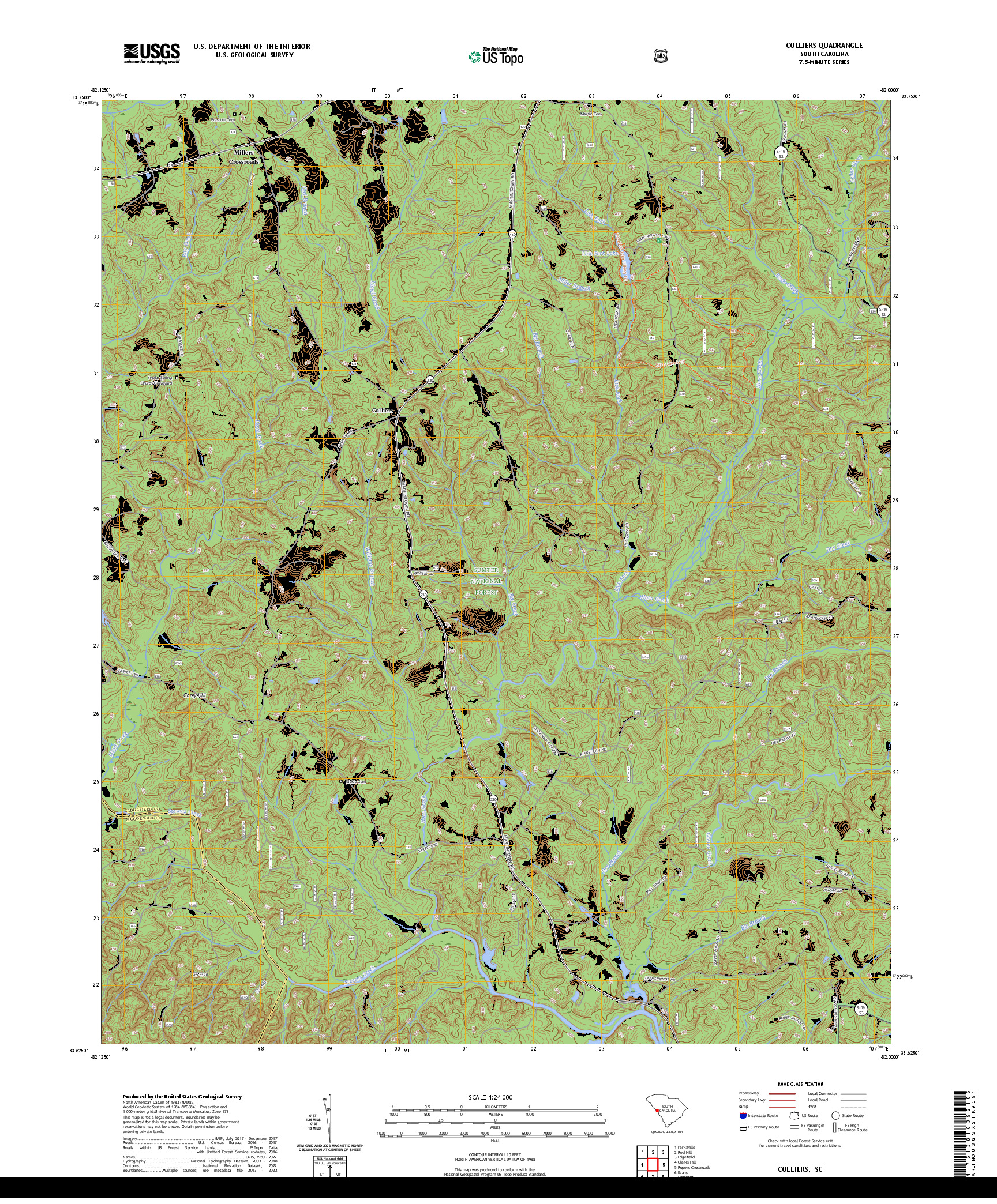 US TOPO 7.5-MINUTE MAP FOR COLLIERS, SC