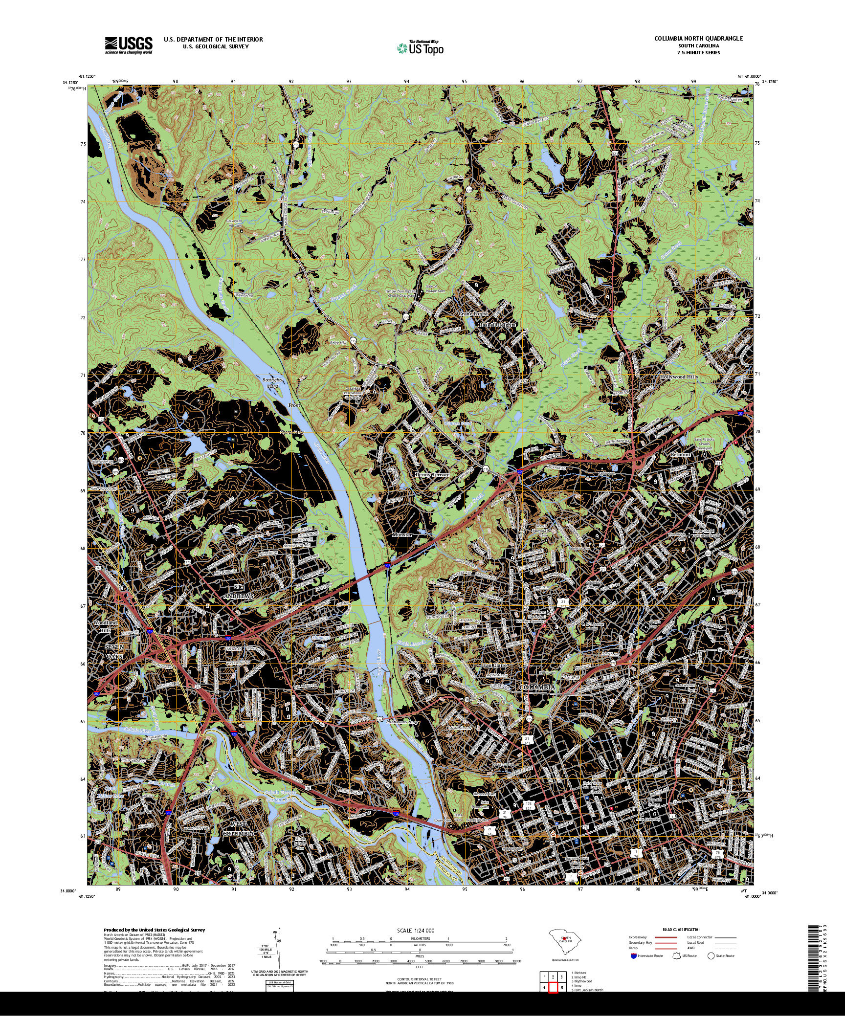 US TOPO 7.5-MINUTE MAP FOR COLUMBIA NORTH, SC