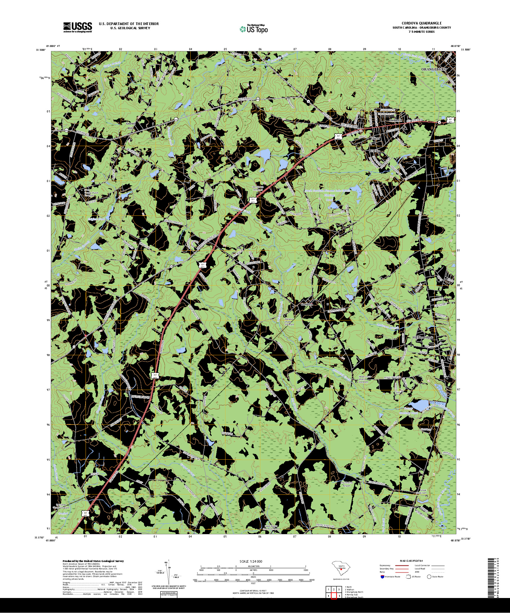 US TOPO 7.5-MINUTE MAP FOR CORDOVA, SC