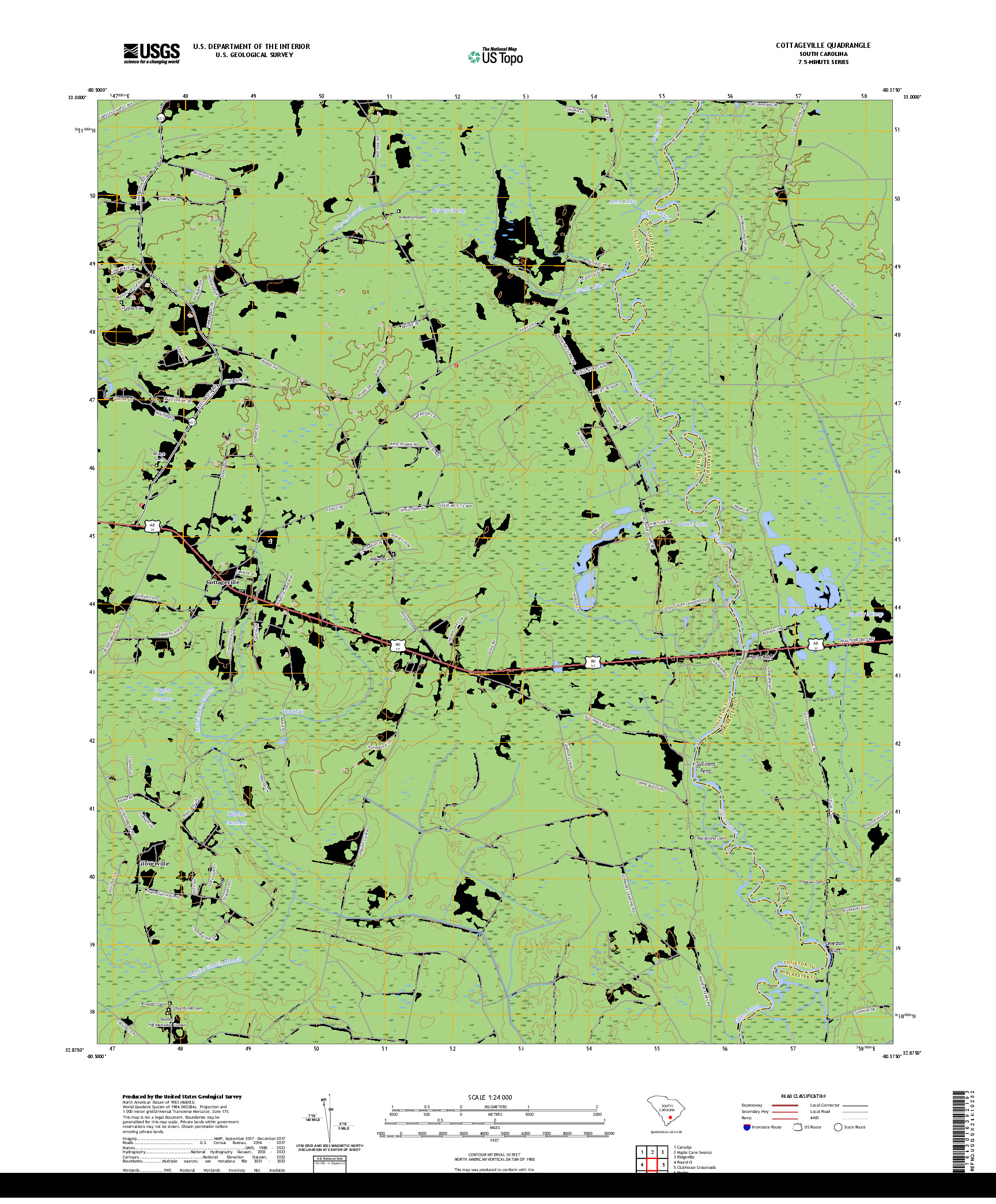 US TOPO 7.5-MINUTE MAP FOR COTTAGEVILLE, SC
