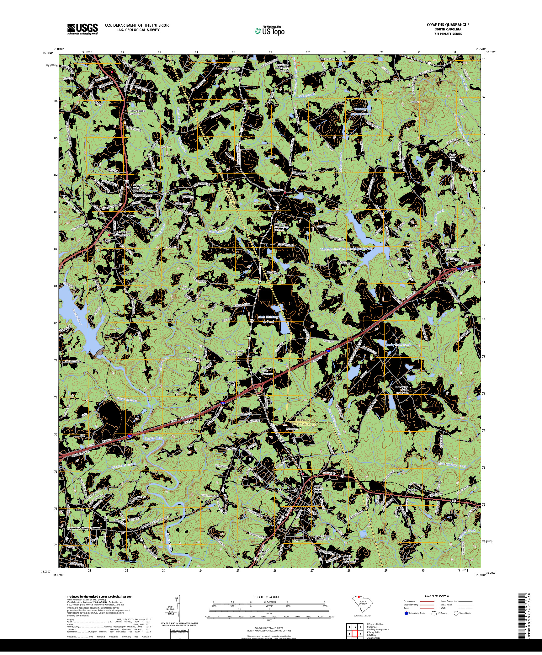 US TOPO 7.5-MINUTE MAP FOR COWPENS, SC