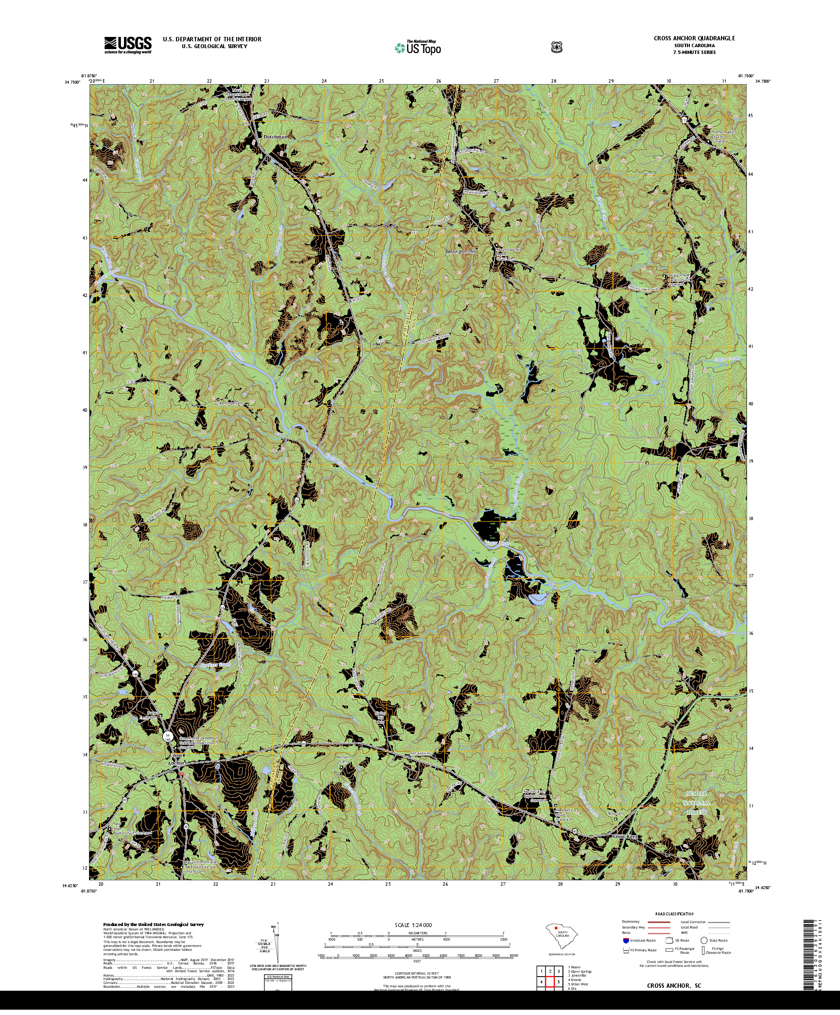 US TOPO 7.5-MINUTE MAP FOR CROSS ANCHOR, SC