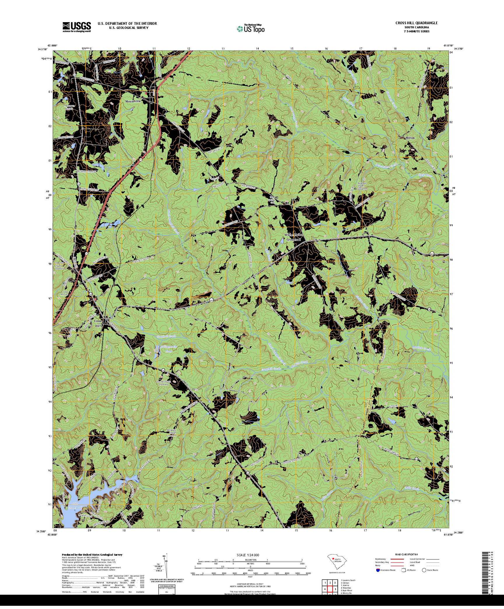 US TOPO 7.5-MINUTE MAP FOR CROSS HILL, SC