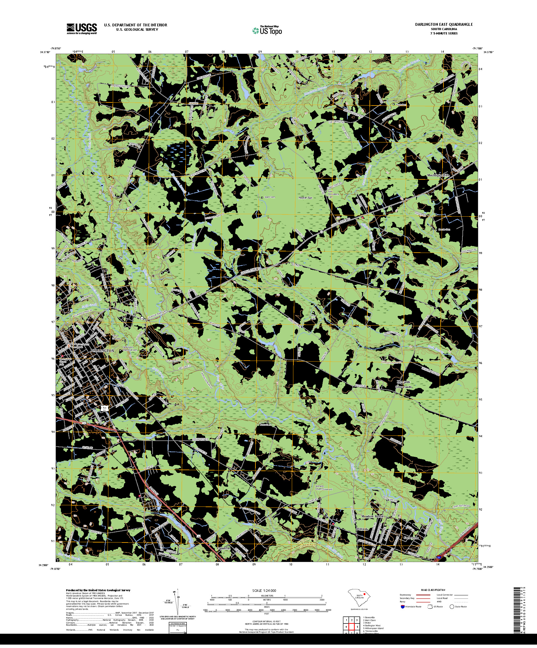 US TOPO 7.5-MINUTE MAP FOR DARLINGTON EAST, SC