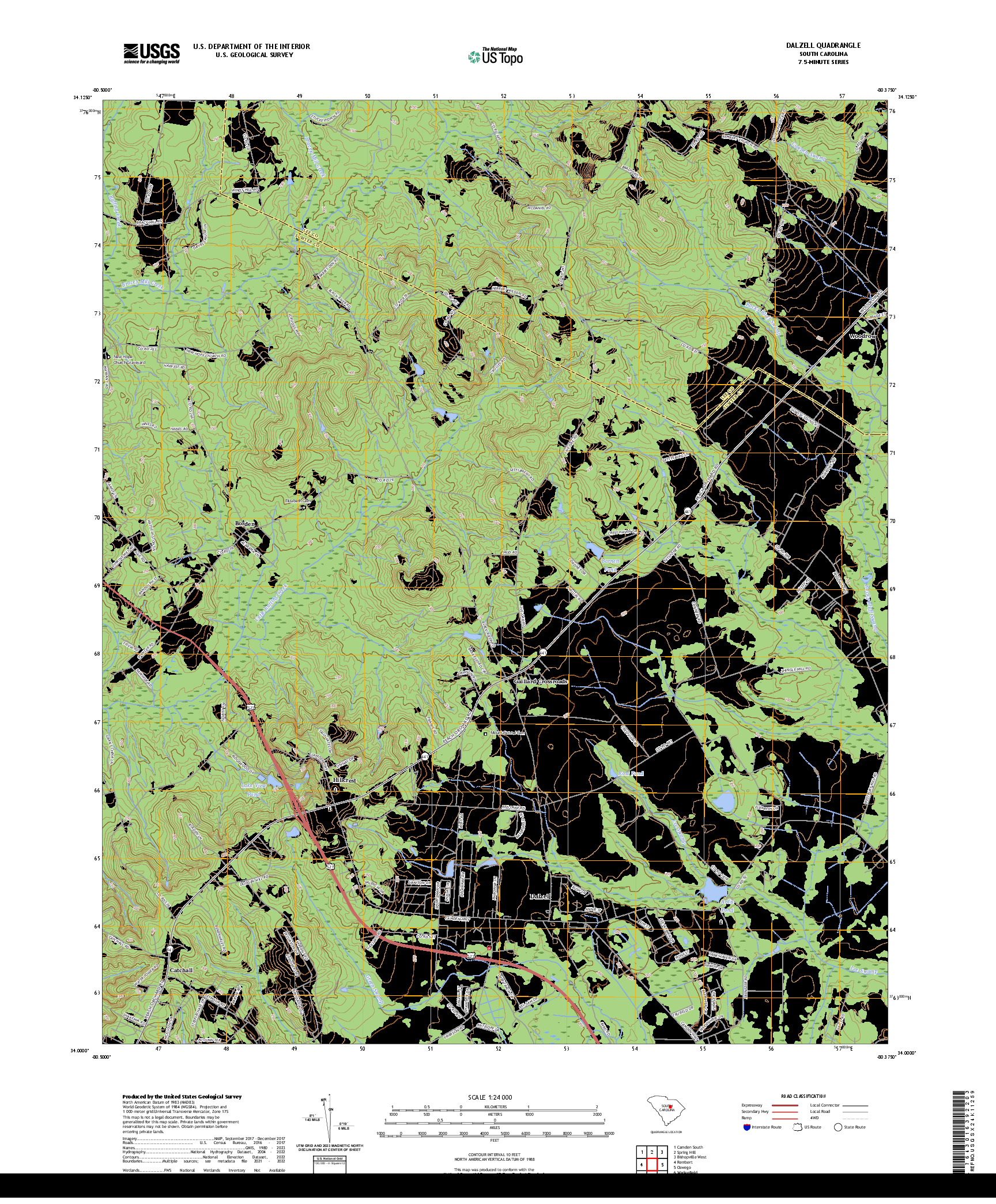 US TOPO 7.5-MINUTE MAP FOR DALZELL, SC