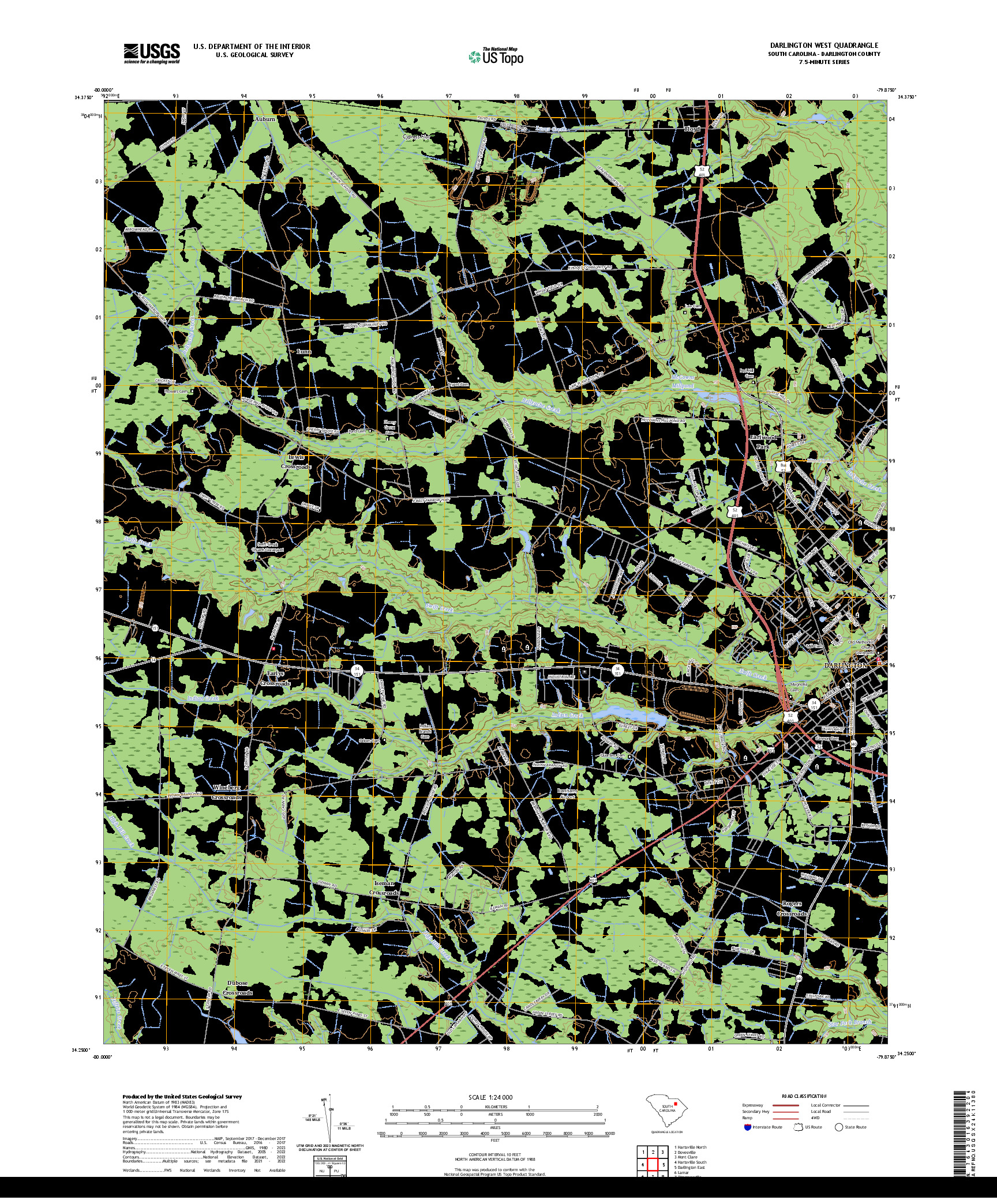 US TOPO 7.5-MINUTE MAP FOR DARLINGTON WEST, SC