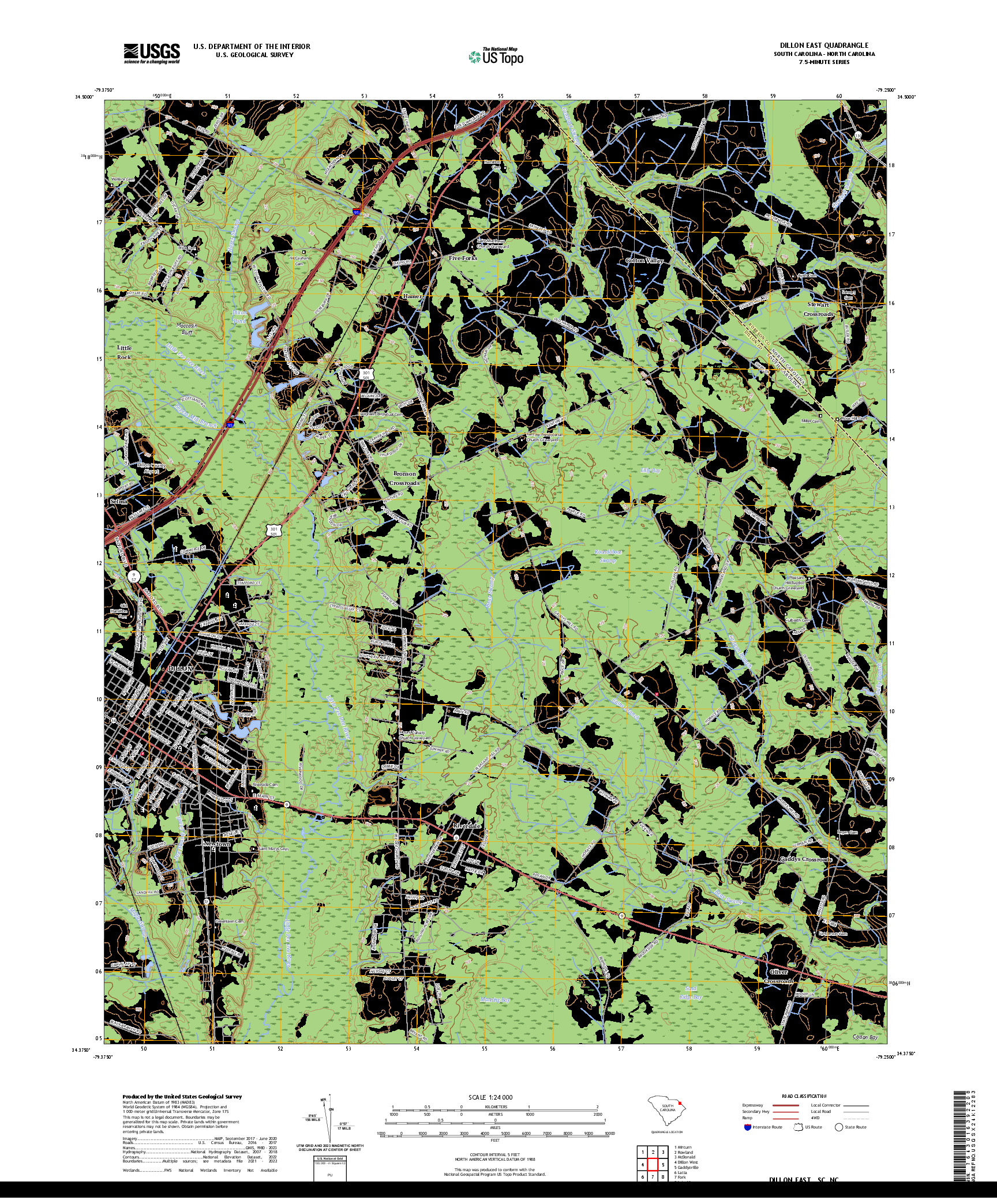 US TOPO 7.5-MINUTE MAP FOR DILLON EAST, SC,NC