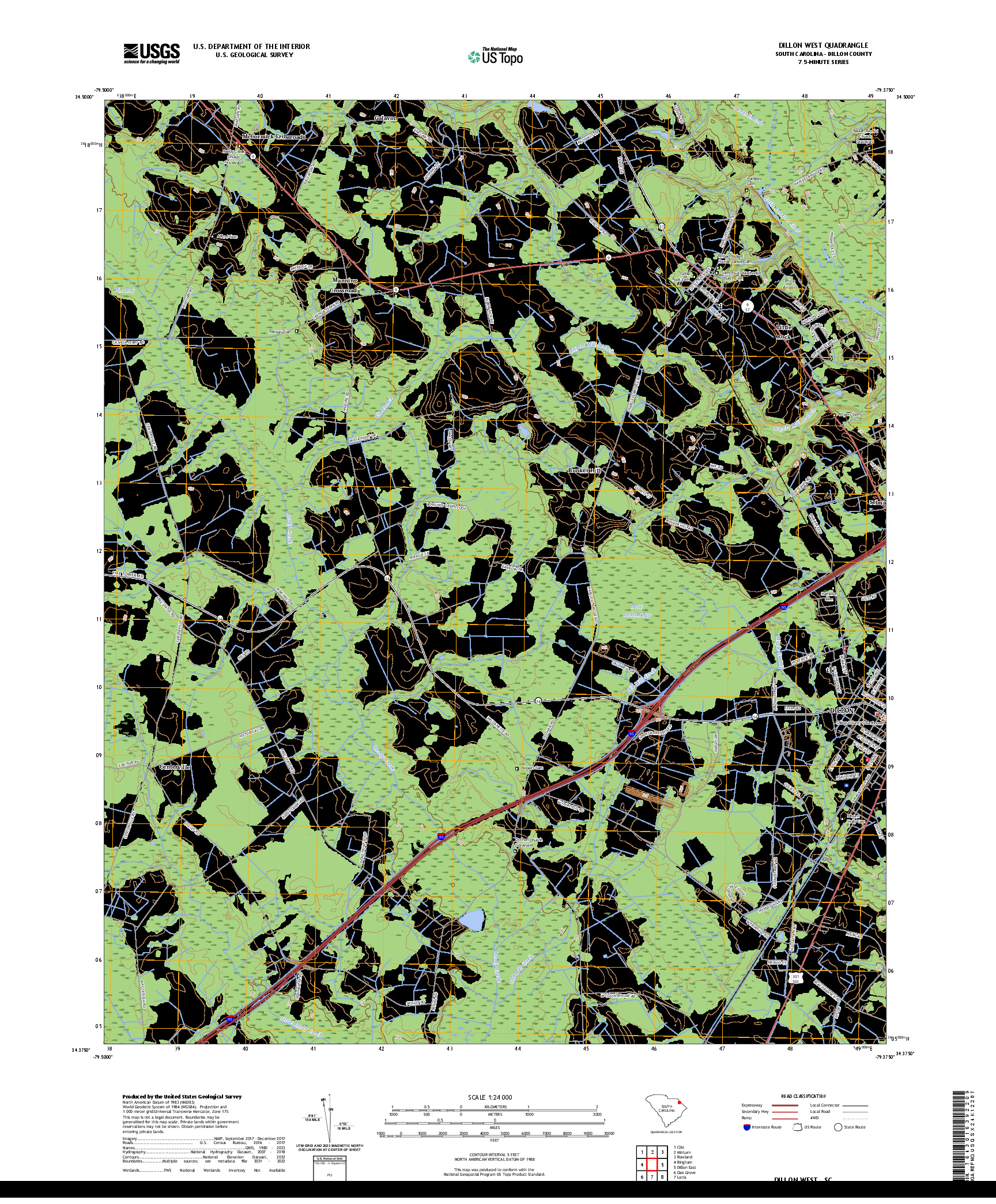 US TOPO 7.5-MINUTE MAP FOR DILLON WEST, SC