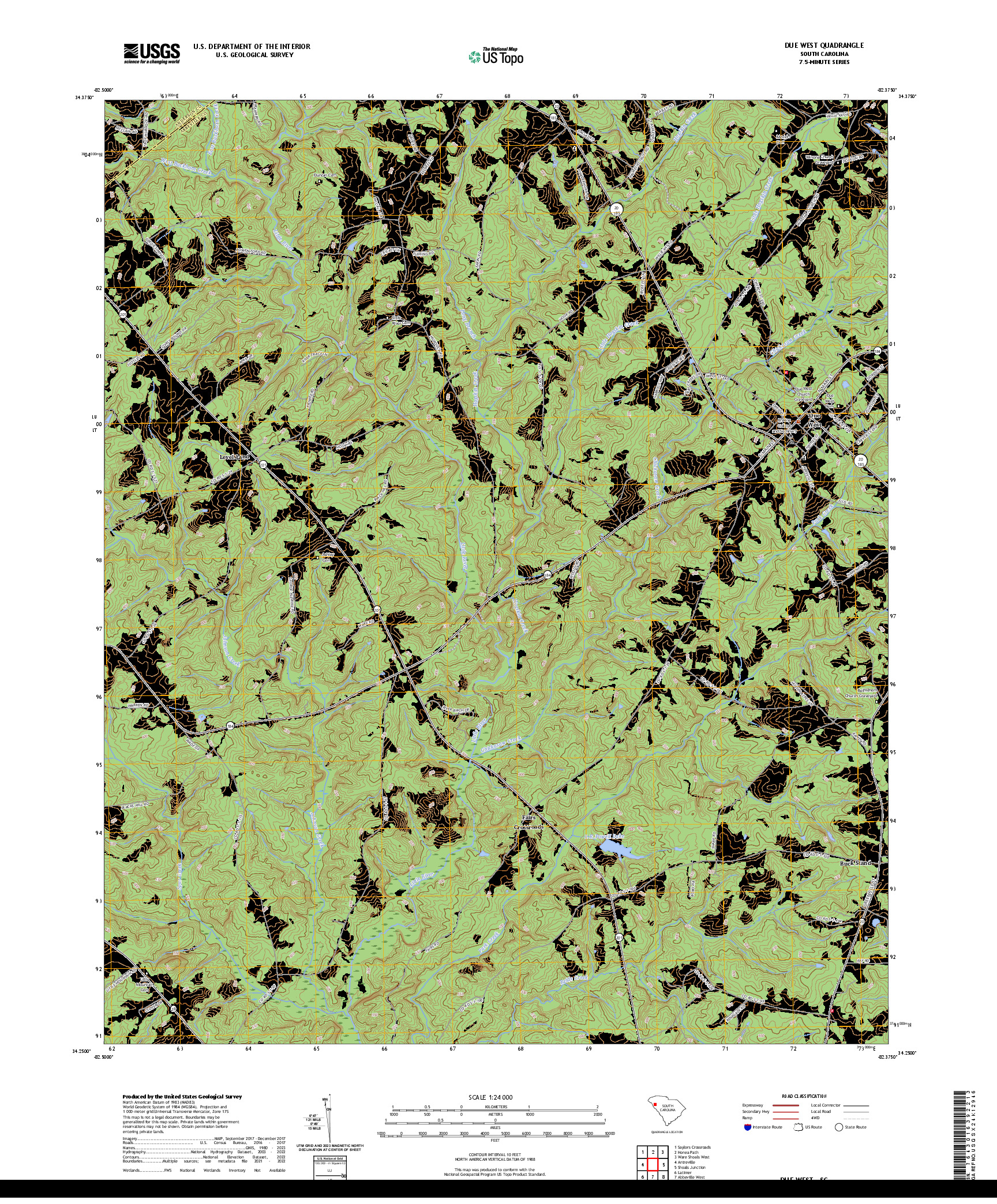 US TOPO 7.5-MINUTE MAP FOR DUE WEST, SC