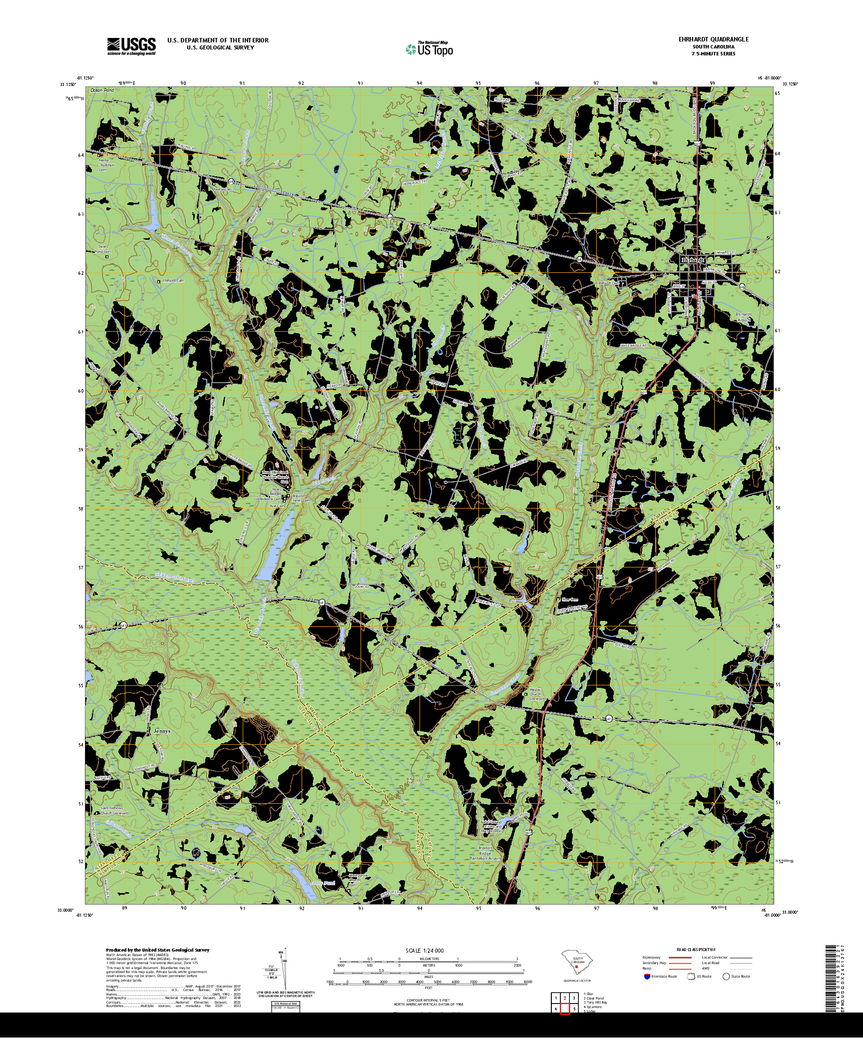 US TOPO 7.5-MINUTE MAP FOR EHRHARDT, SC