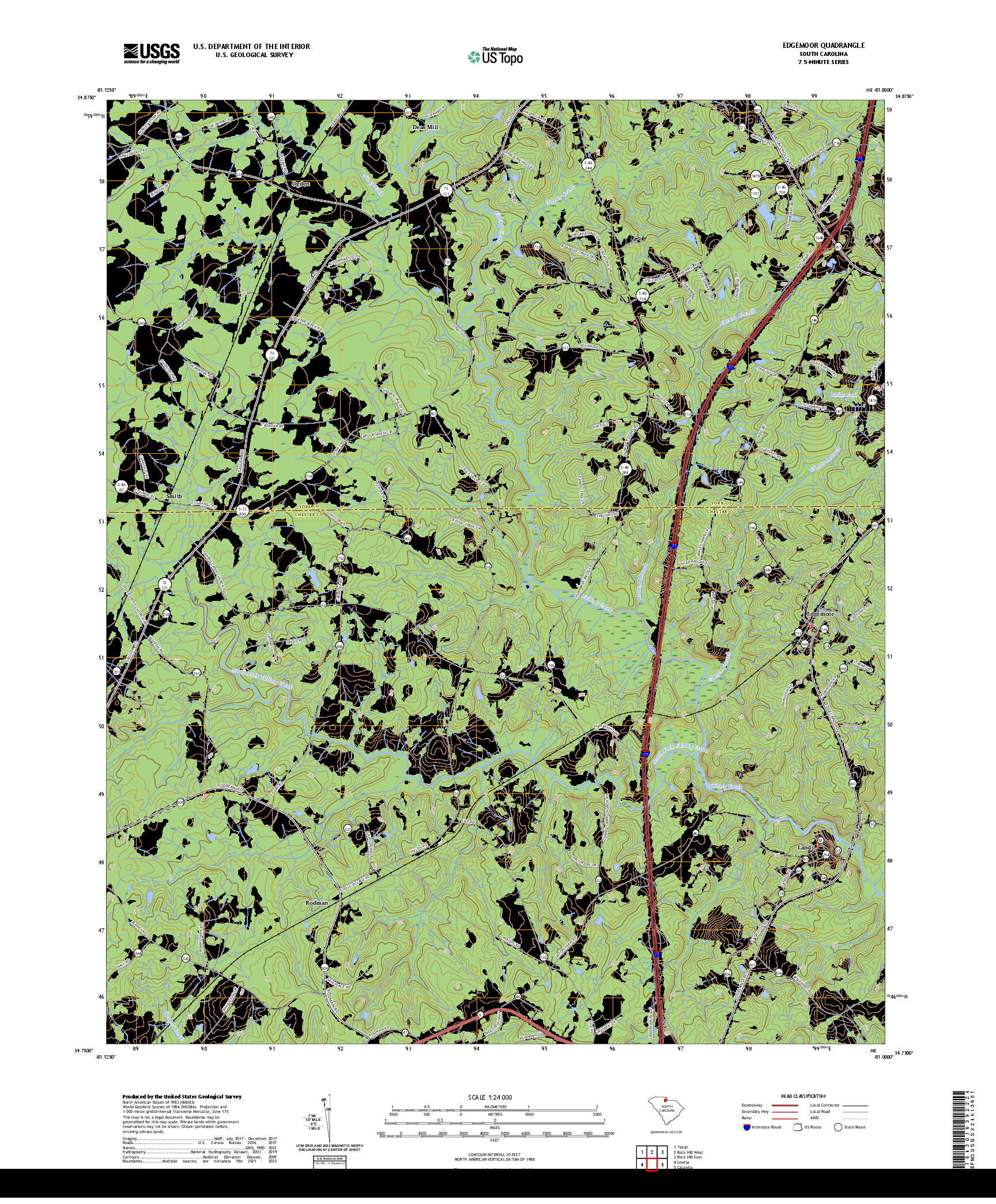 US TOPO 7.5-MINUTE MAP FOR EDGEMOOR, SC