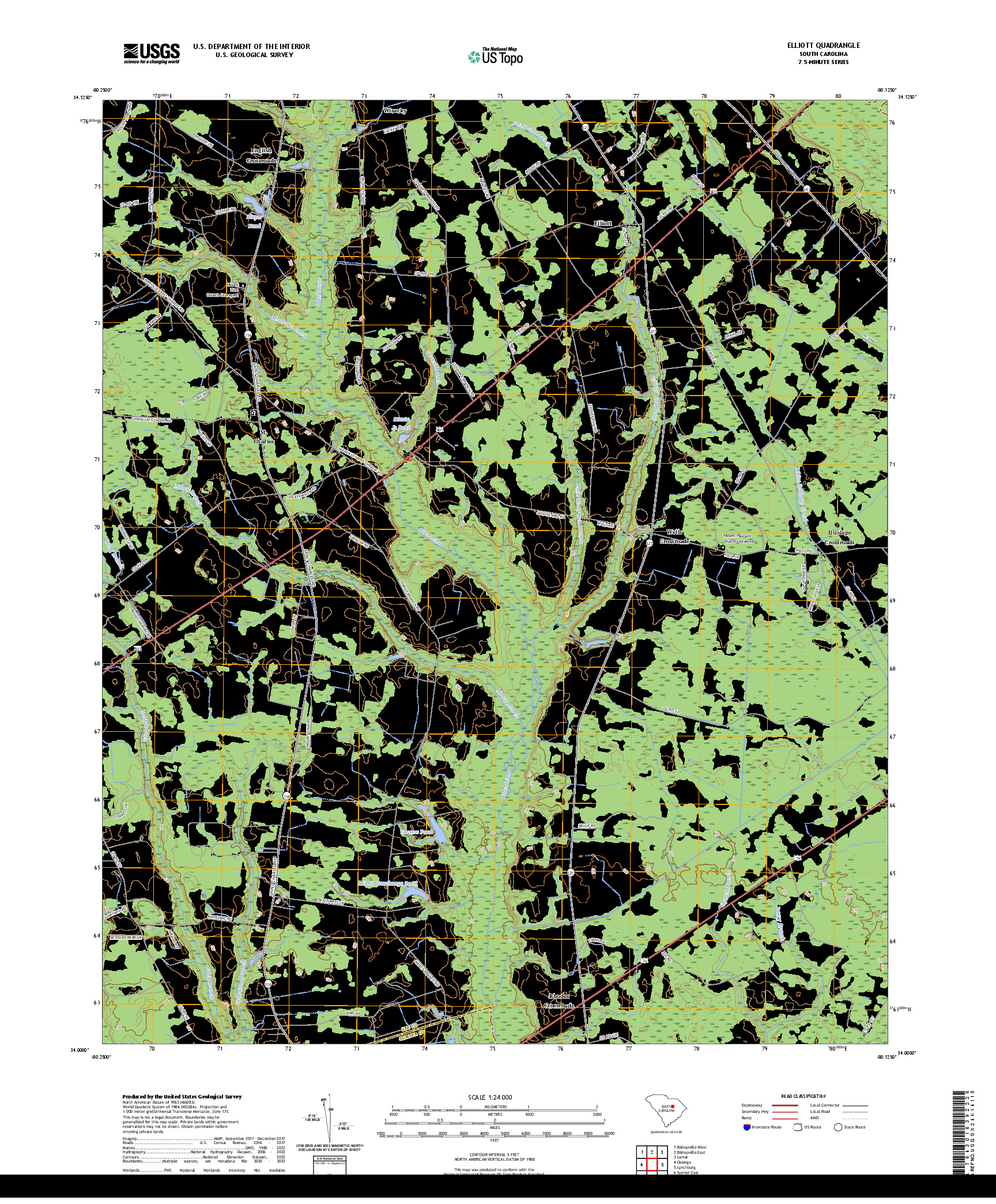 US TOPO 7.5-MINUTE MAP FOR ELLIOTT, SC