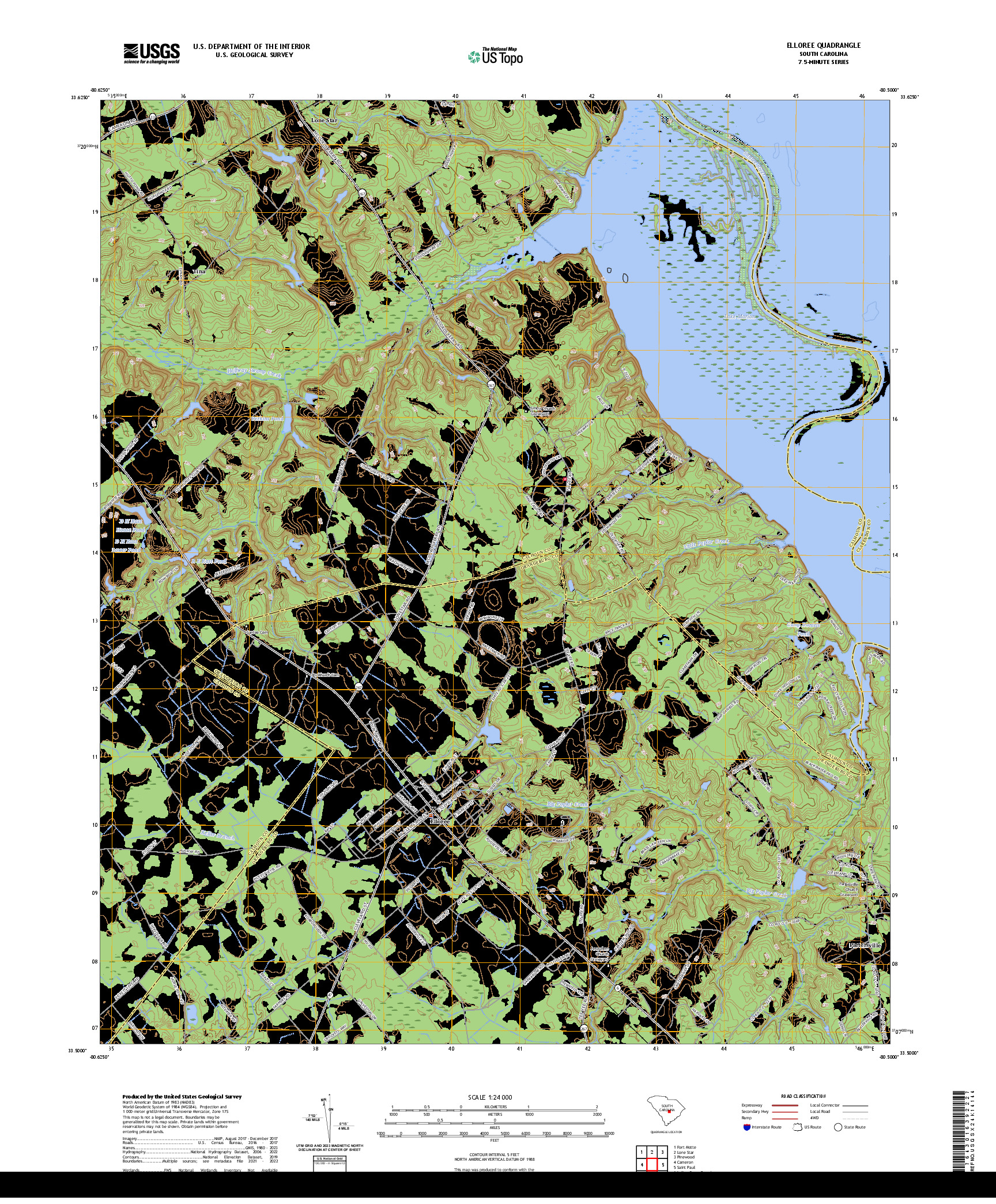 US TOPO 7.5-MINUTE MAP FOR ELLOREE, SC
