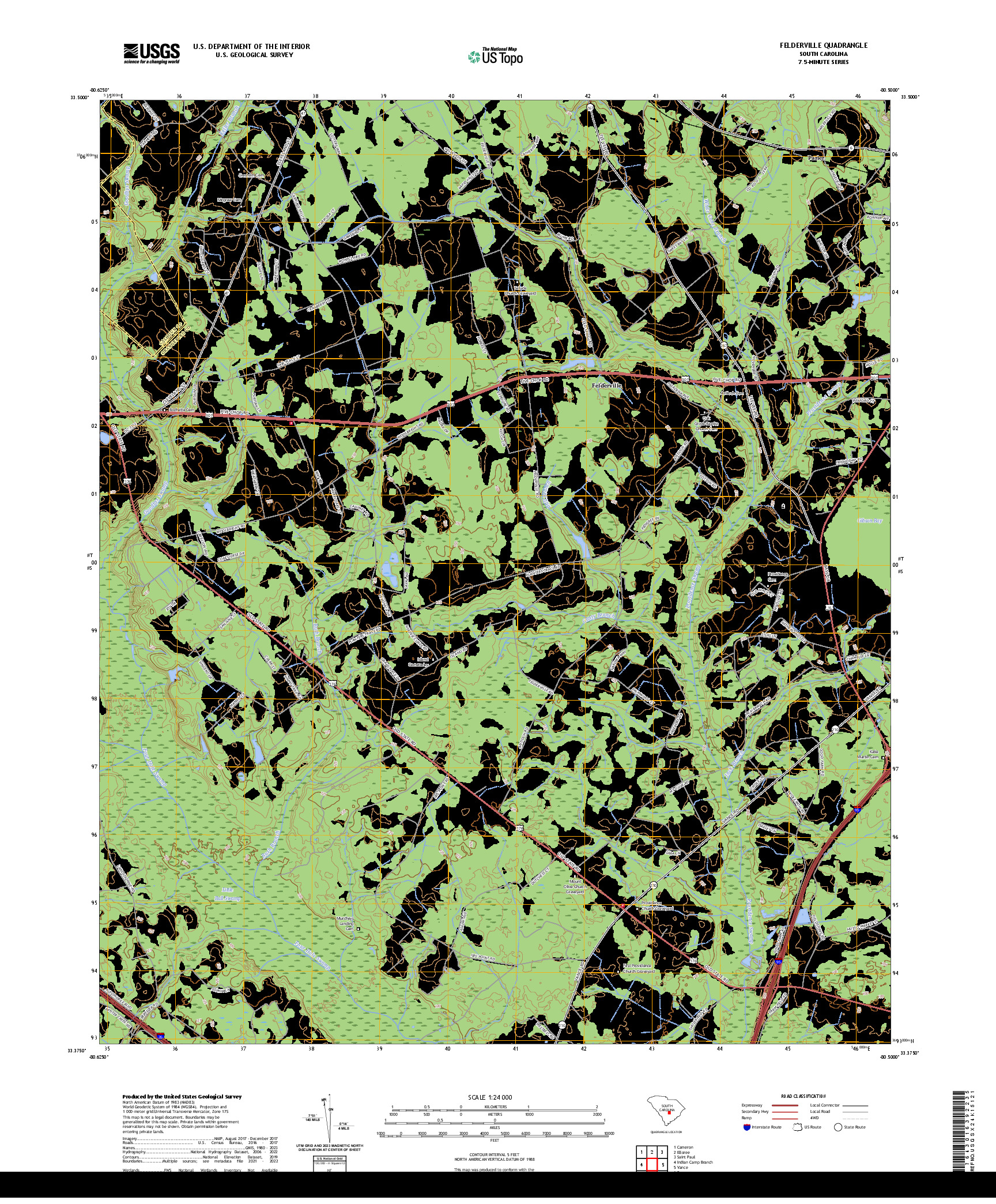 US TOPO 7.5-MINUTE MAP FOR FELDERVILLE, SC