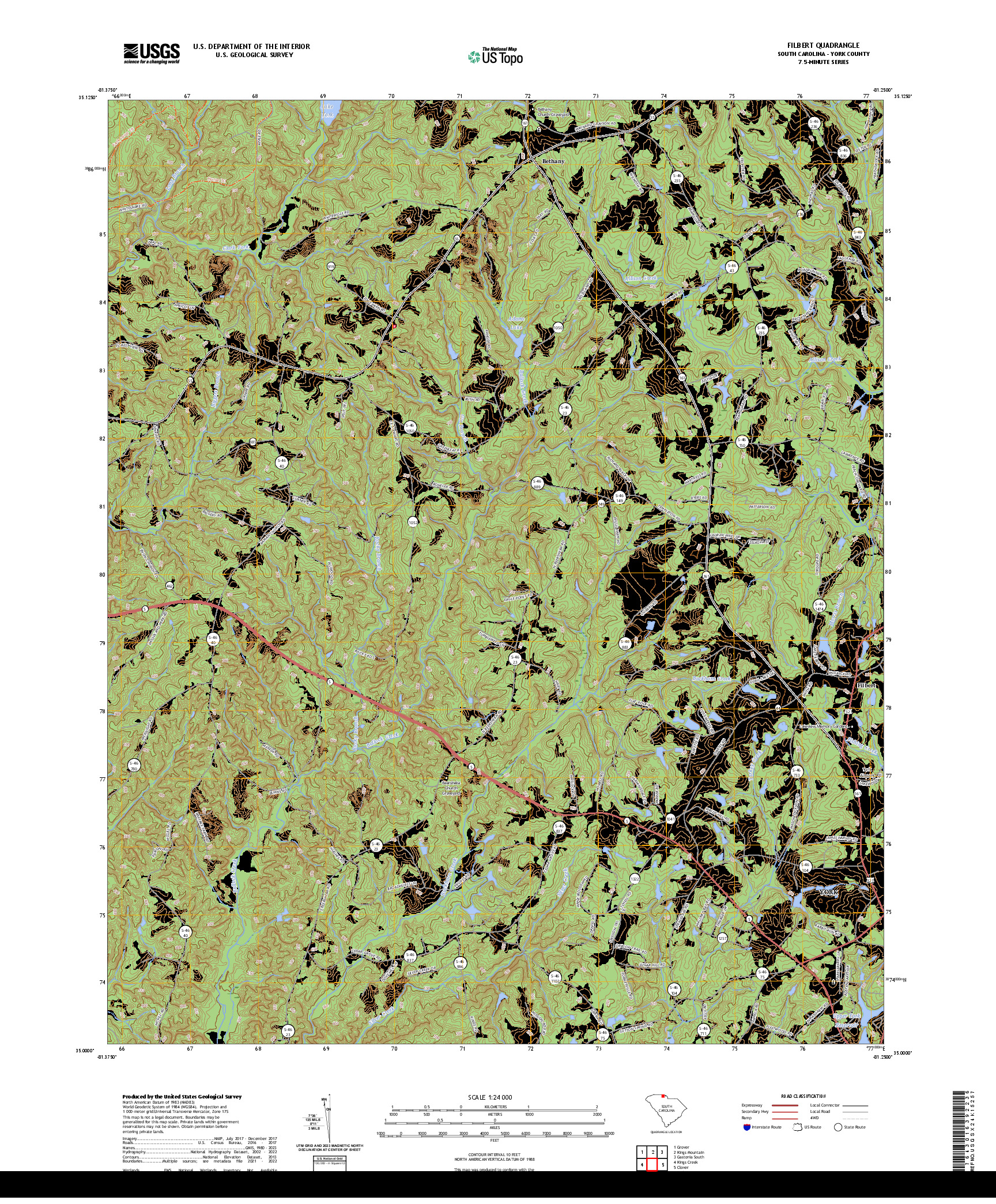 US TOPO 7.5-MINUTE MAP FOR FILBERT, SC