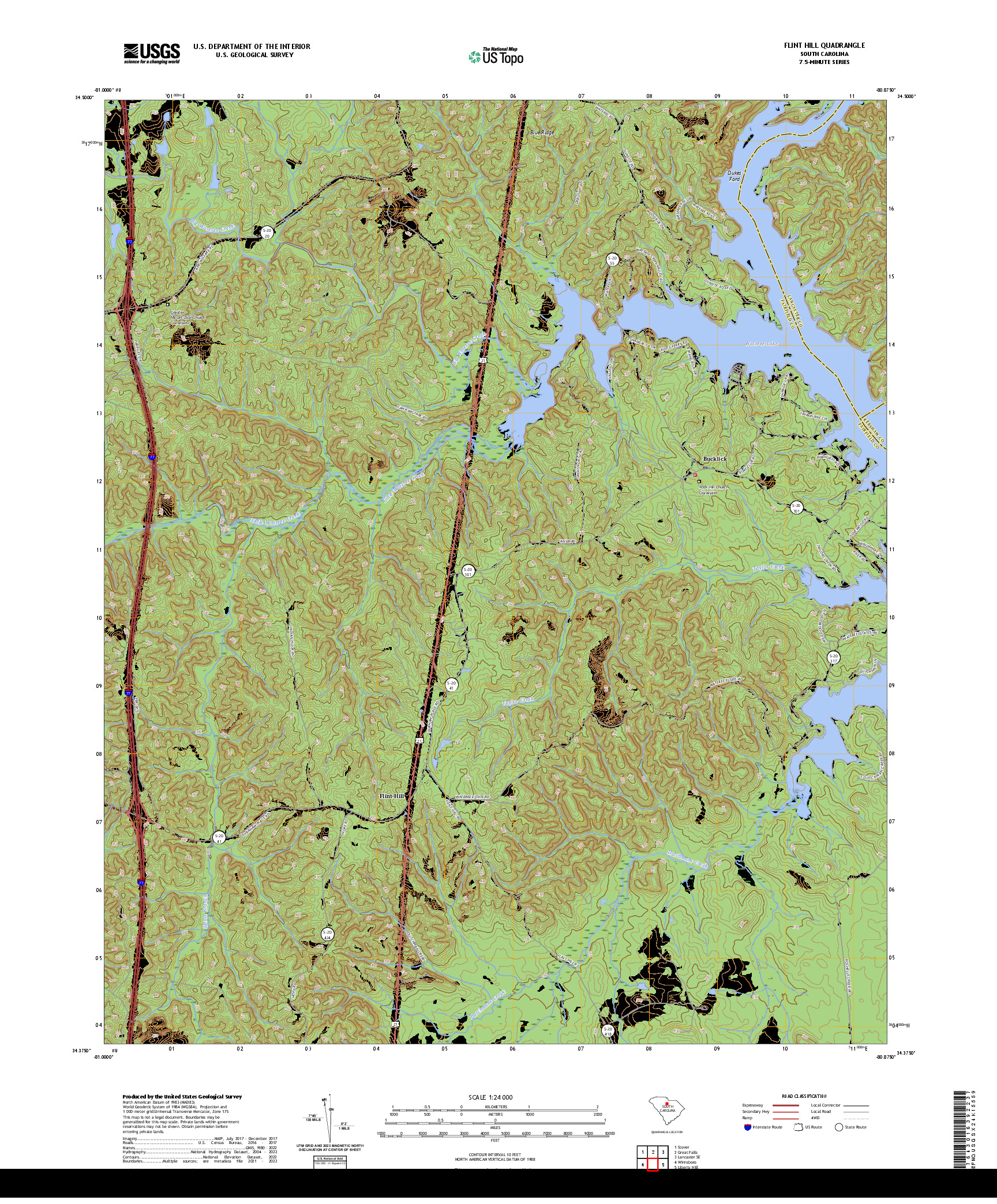 US TOPO 7.5-MINUTE MAP FOR FLINT HILL, SC