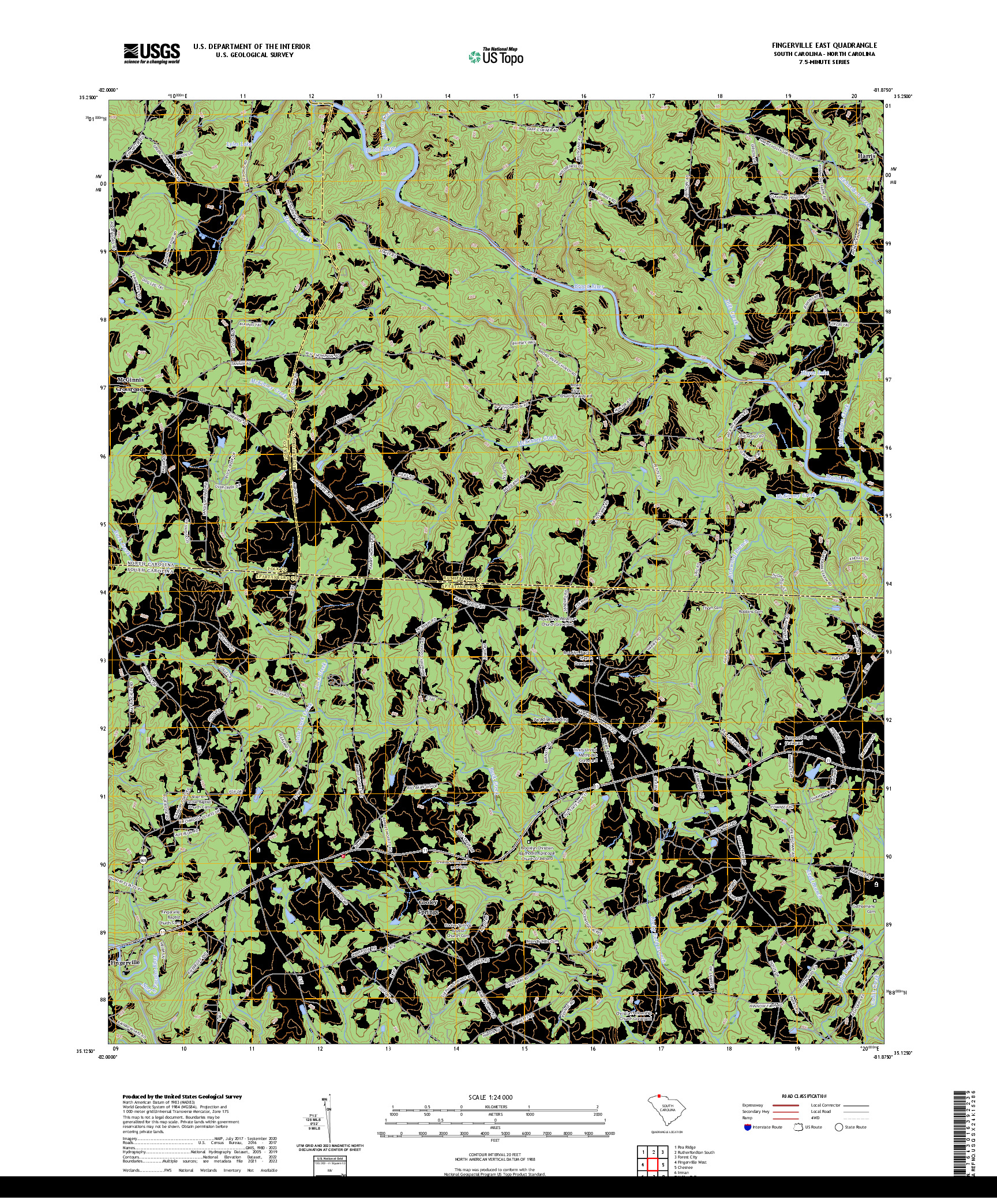 US TOPO 7.5-MINUTE MAP FOR FINGERVILLE EAST, SC,NC