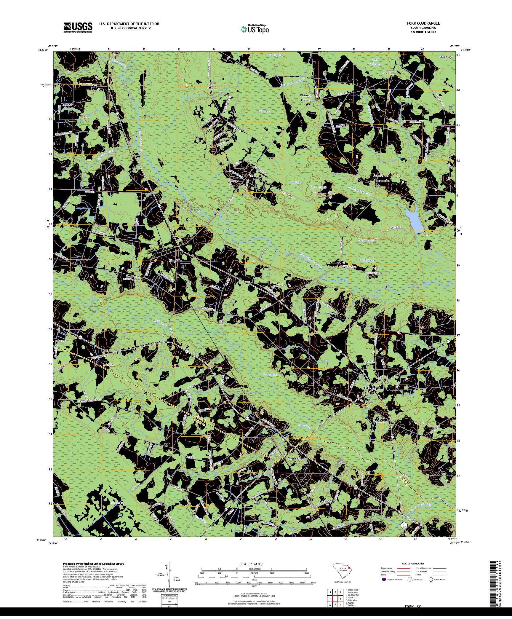US TOPO 7.5-MINUTE MAP FOR FORK, SC