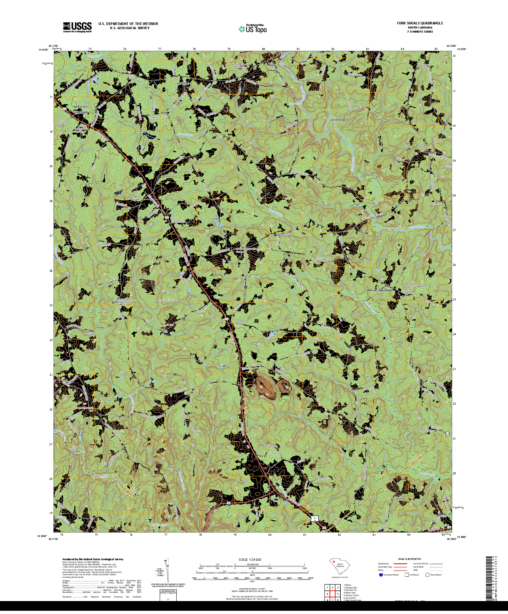 US TOPO 7.5-MINUTE MAP FOR FORK SHOALS, SC