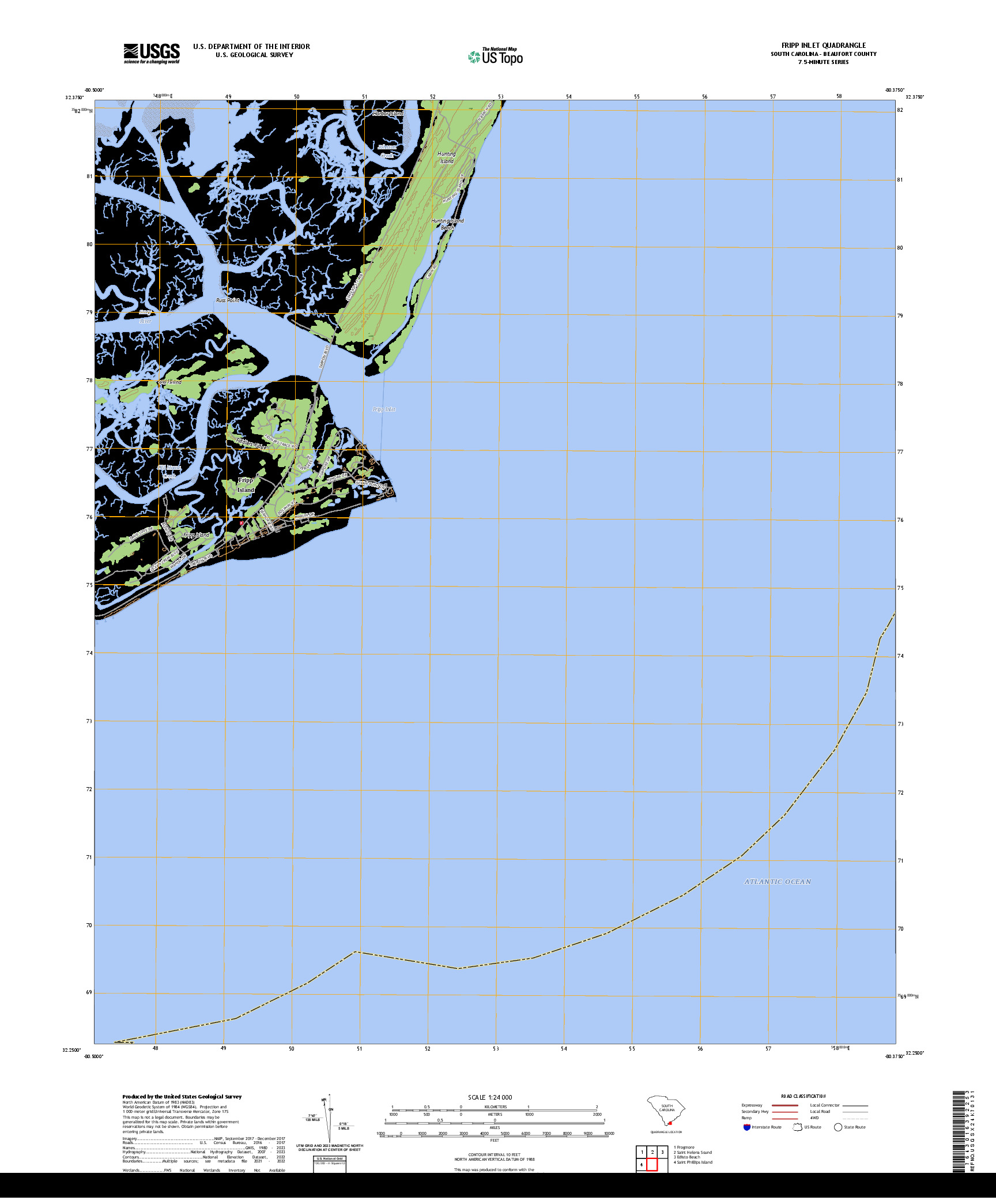 US TOPO 7.5-MINUTE MAP FOR FRIPP INLET, SC