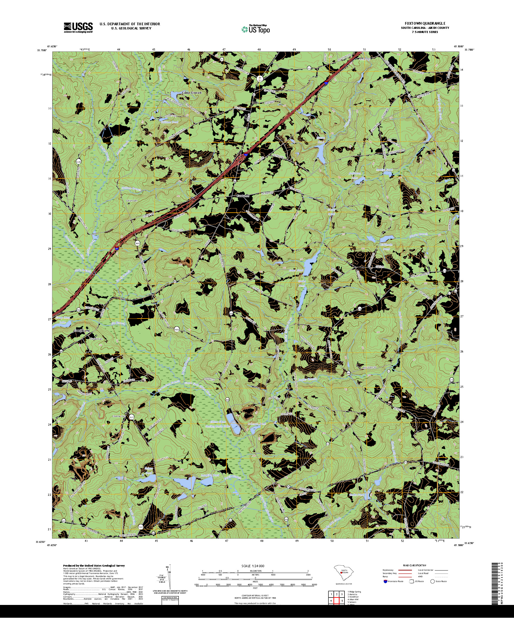 US TOPO 7.5-MINUTE MAP FOR FOXTOWN, SC