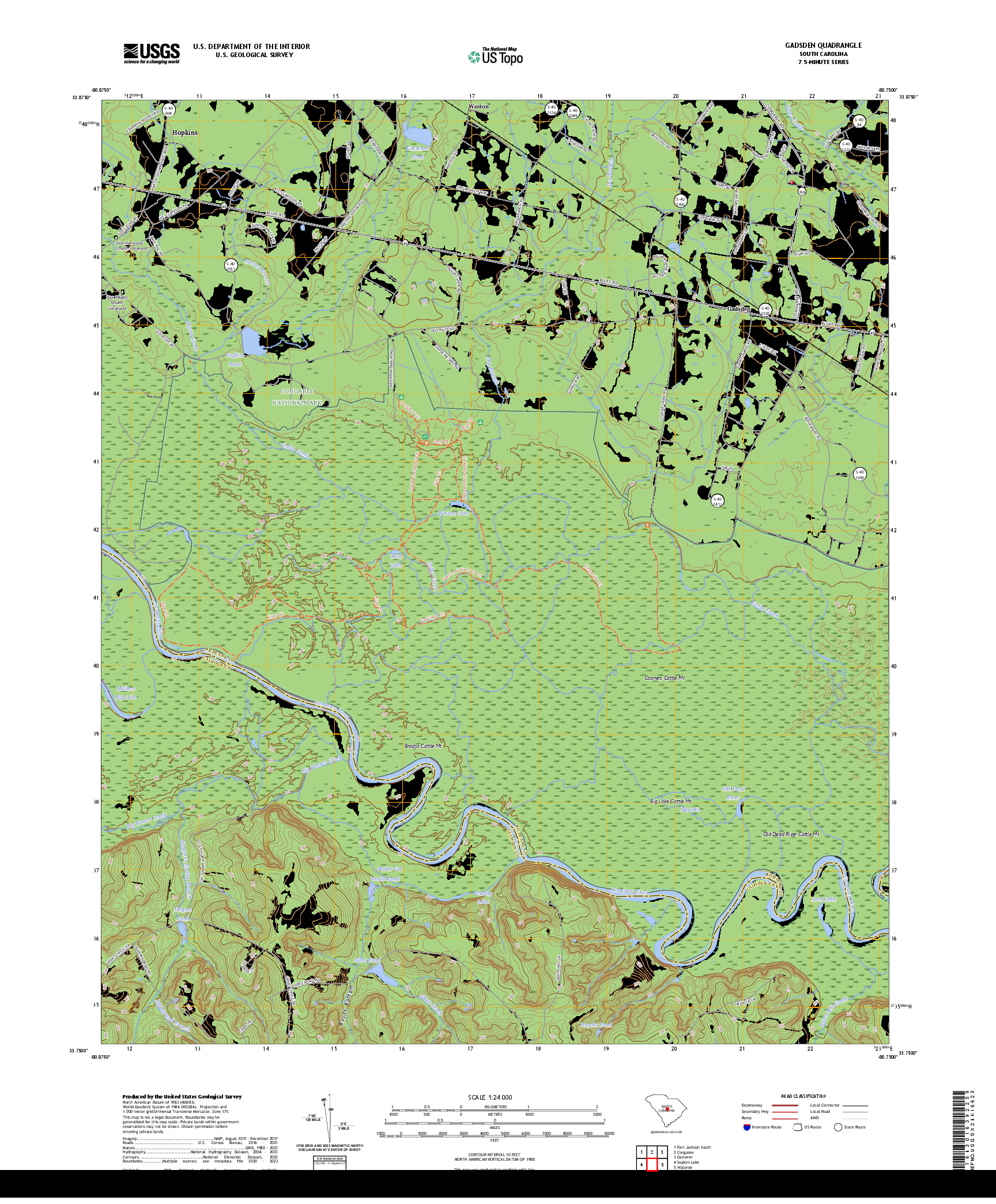 US TOPO 7.5-MINUTE MAP FOR GADSDEN, SC