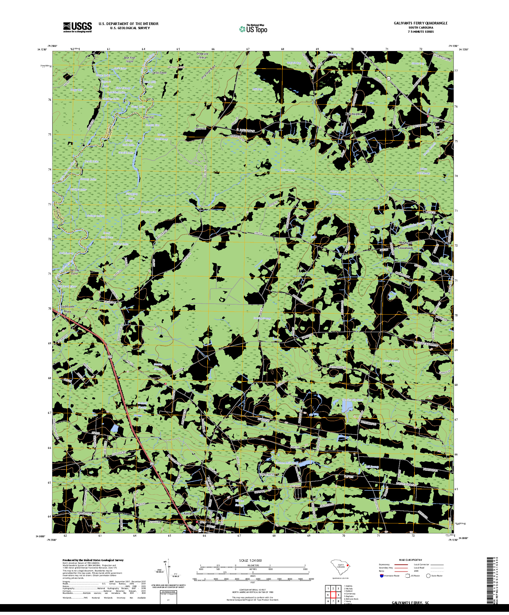 US TOPO 7.5-MINUTE MAP FOR GALIVANTS FERRY, SC