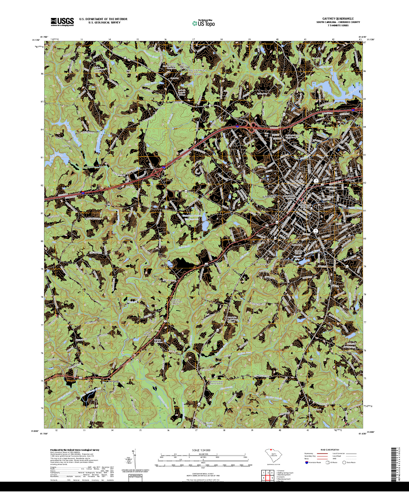 US TOPO 7.5-MINUTE MAP FOR GAFFNEY, SC