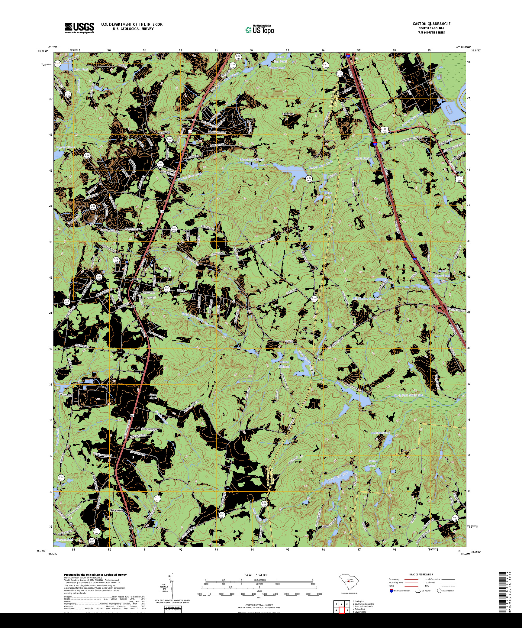 US TOPO 7.5-MINUTE MAP FOR GASTON, SC