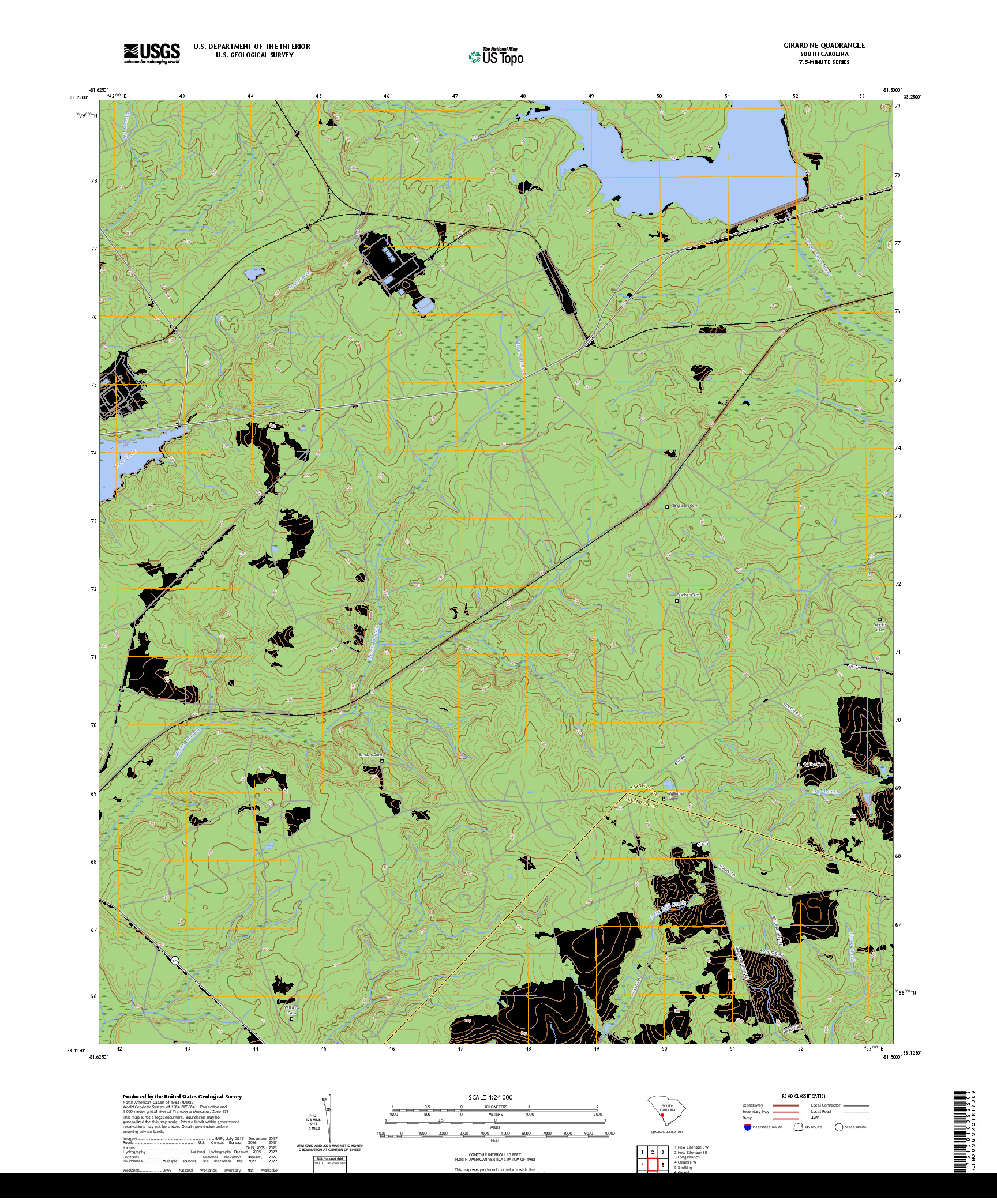 US TOPO 7.5-MINUTE MAP FOR GIRARD NE, SC