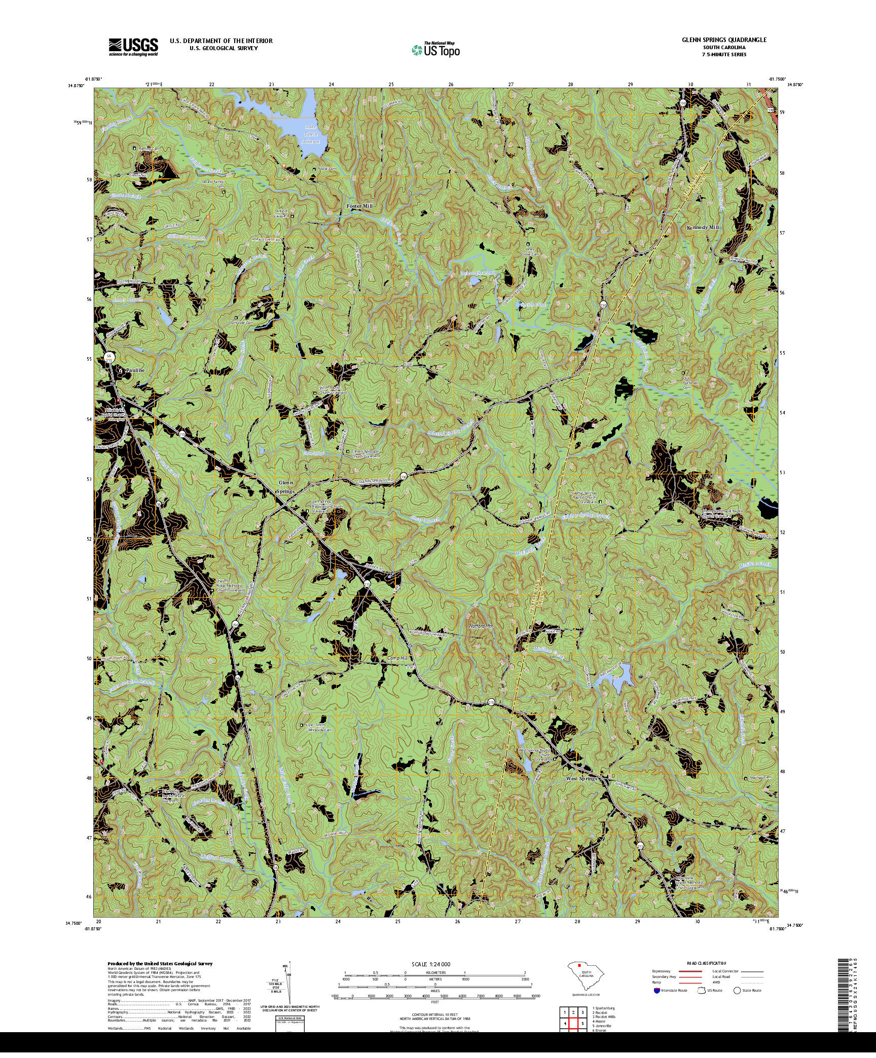 US TOPO 7.5-MINUTE MAP FOR GLENN SPRINGS, SC