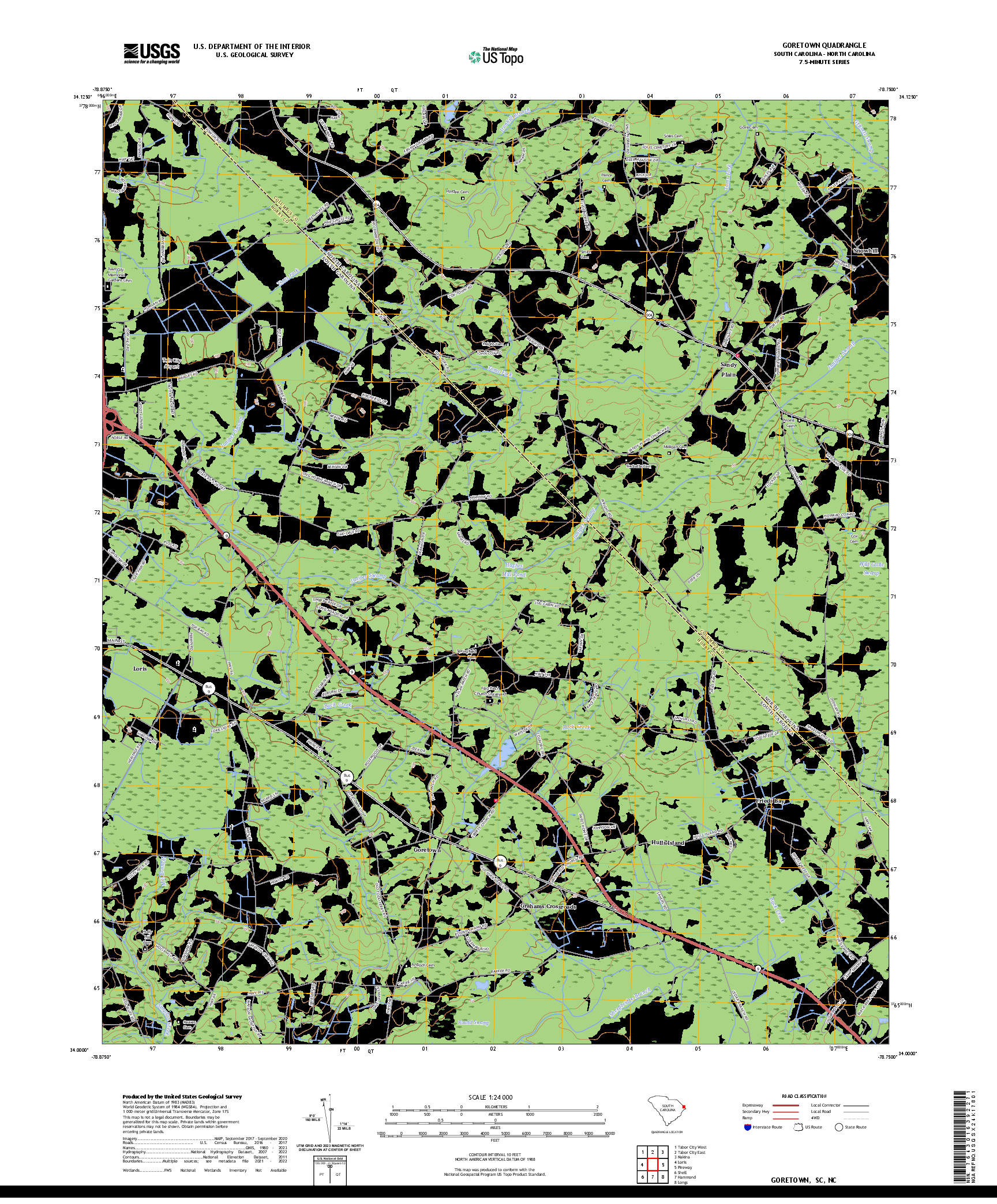 US TOPO 7.5-MINUTE MAP FOR GORETOWN, SC,NC