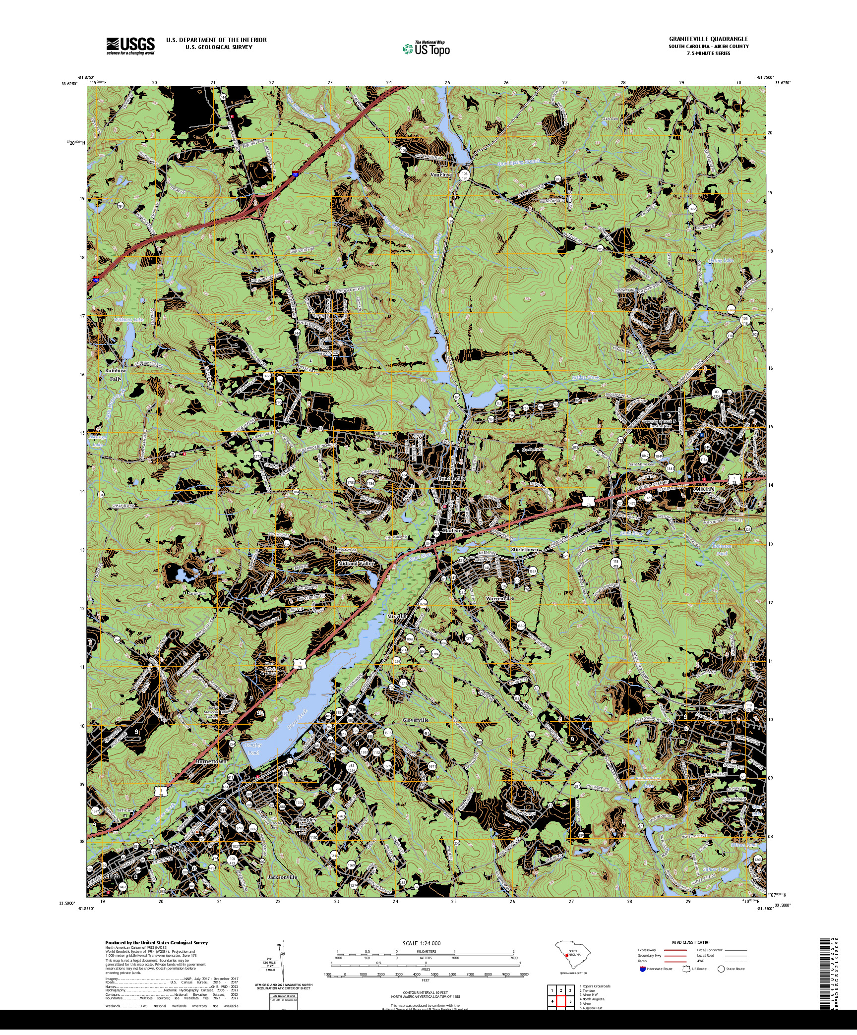 US TOPO 7.5-MINUTE MAP FOR GRANITEVILLE, SC