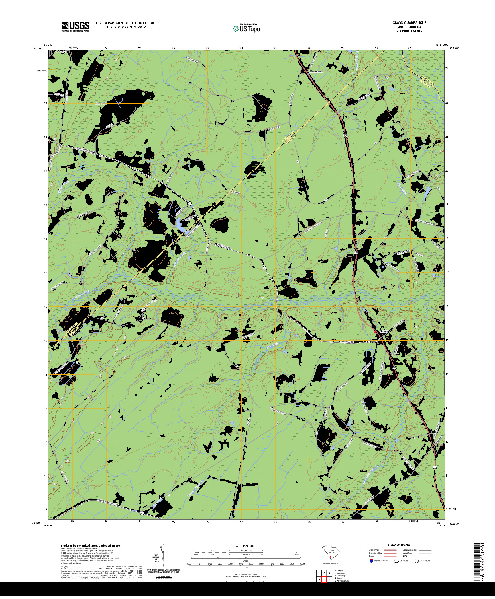 US TOPO 7.5-MINUTE MAP FOR GRAYS, SC