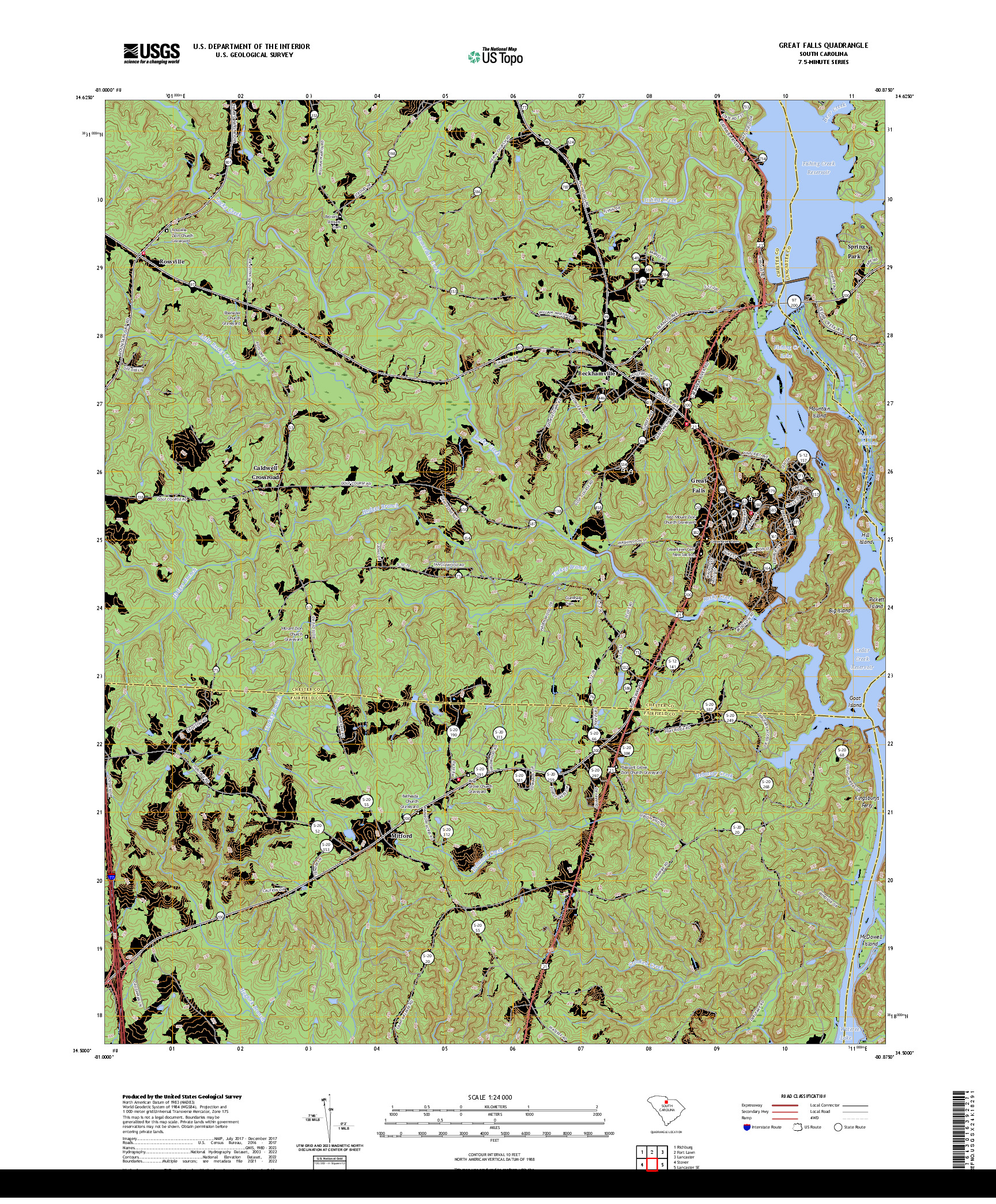 US TOPO 7.5-MINUTE MAP FOR GREAT FALLS, SC