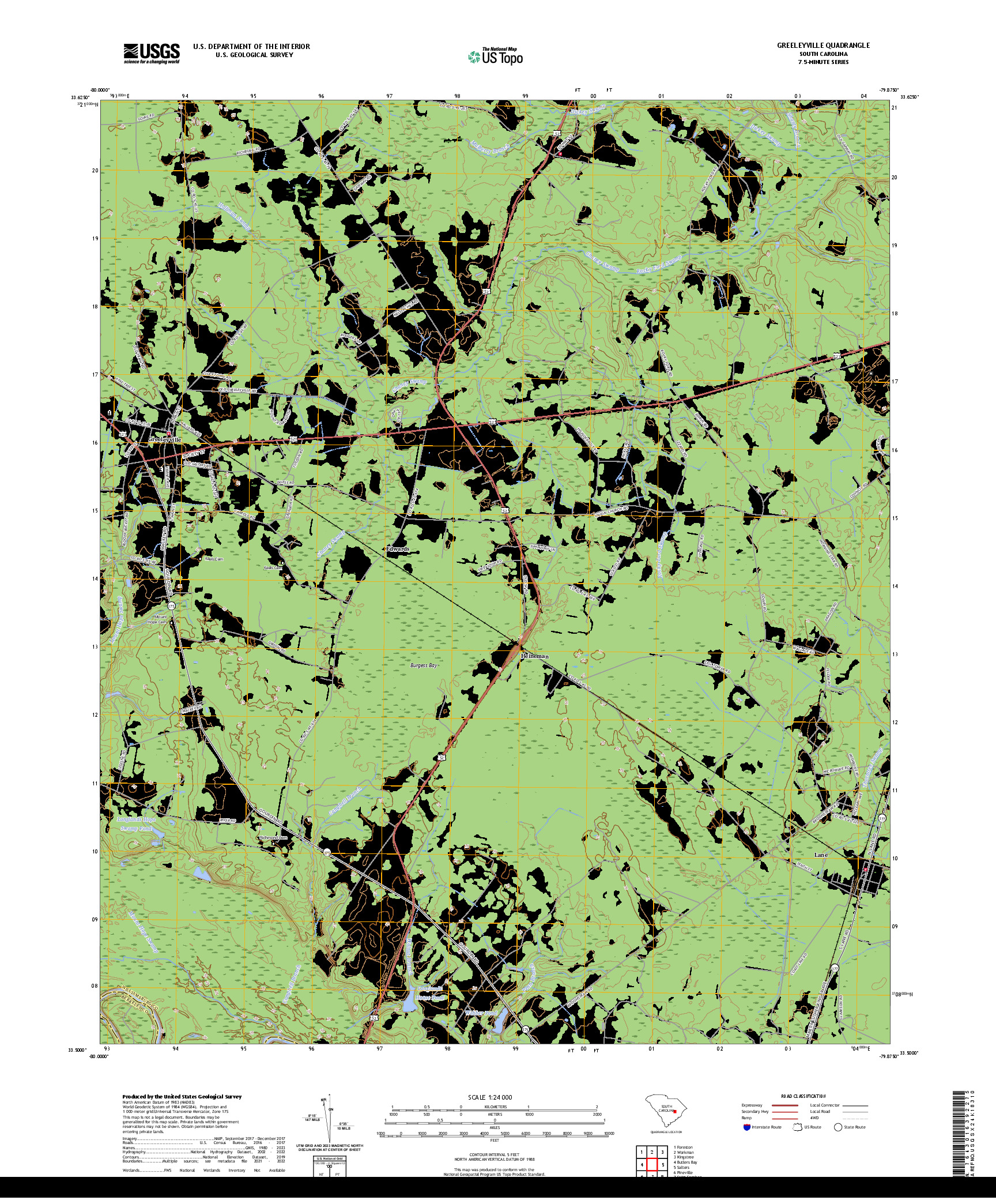 US TOPO 7.5-MINUTE MAP FOR GREELEYVILLE, SC