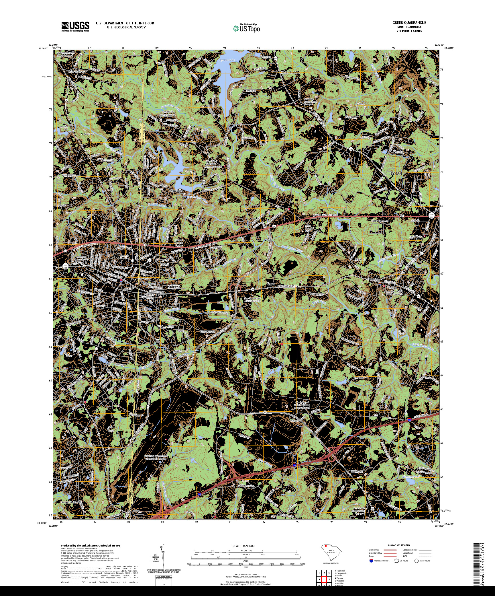 US TOPO 7.5-MINUTE MAP FOR GREER, SC