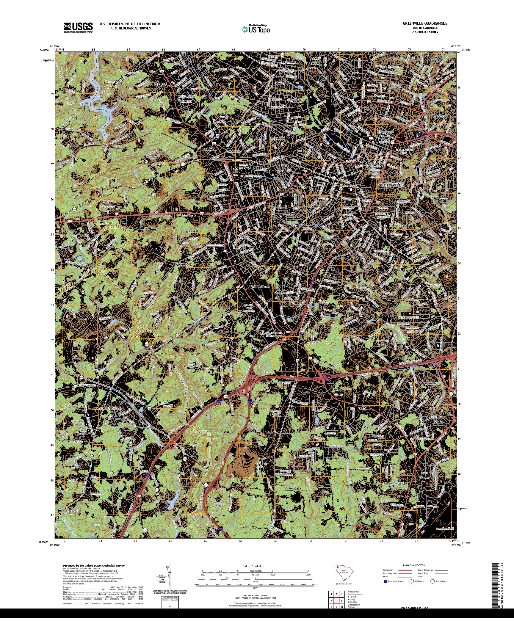 US TOPO 7.5-MINUTE MAP FOR GREENVILLE, SC