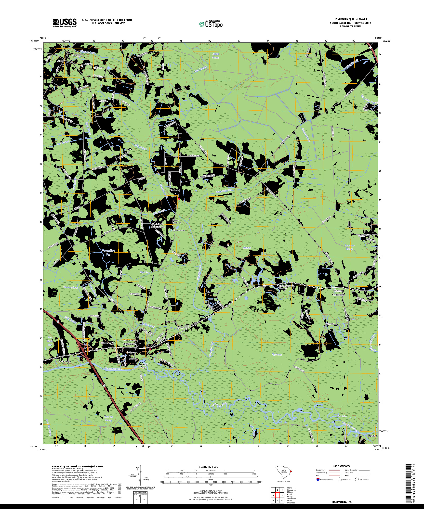 US TOPO 7.5-MINUTE MAP FOR HAMMOND, SC