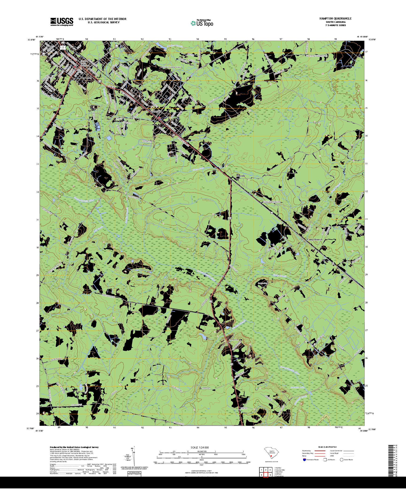 US TOPO 7.5-MINUTE MAP FOR HAMPTON, SC