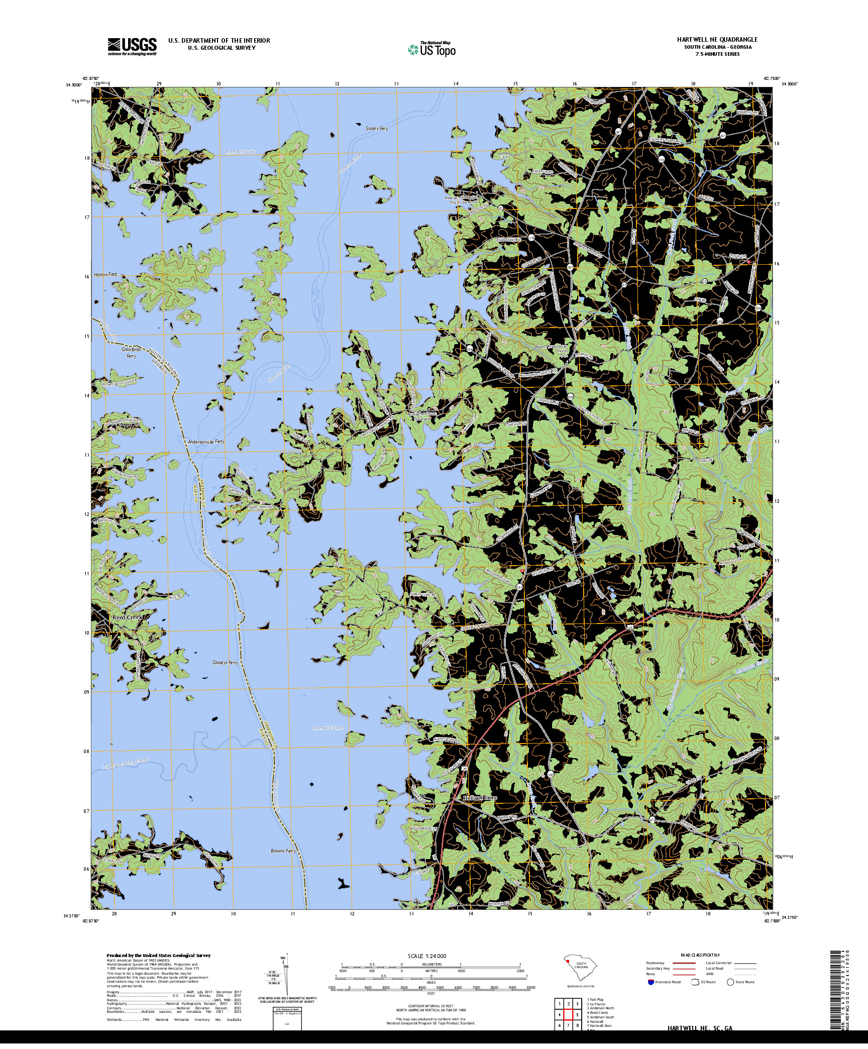 US TOPO 7.5-MINUTE MAP FOR HARTWELL NE, SC,GA