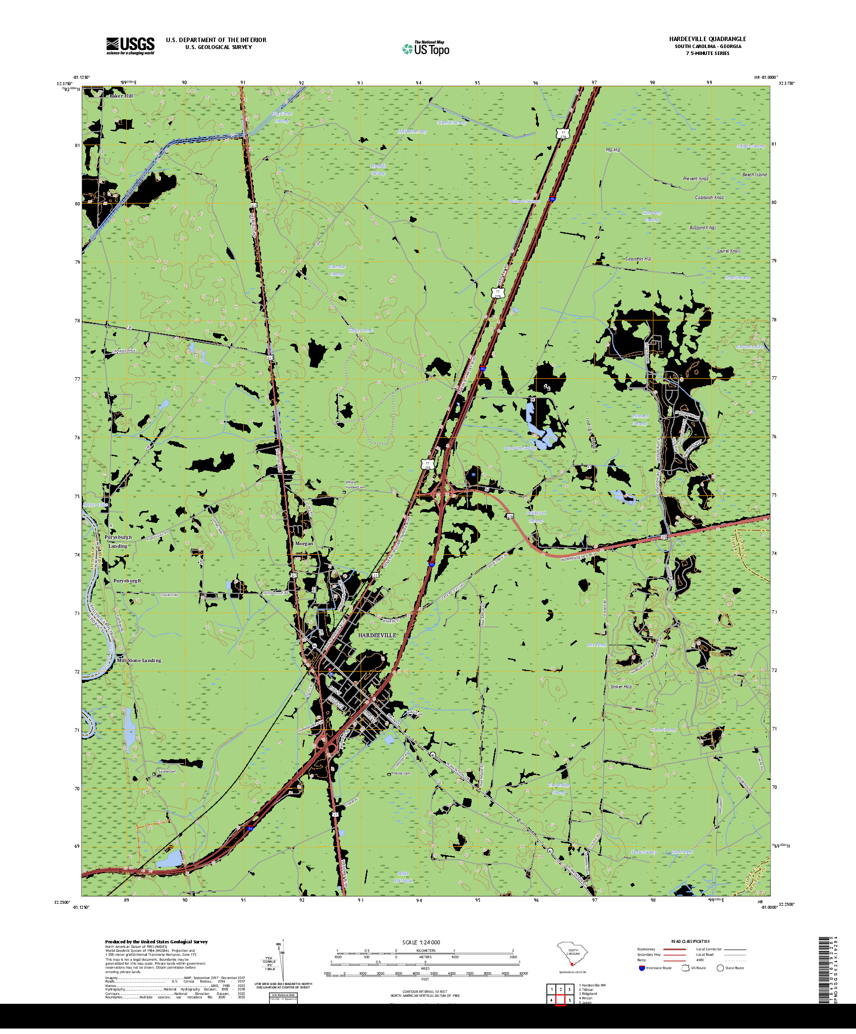 US TOPO 7.5-MINUTE MAP FOR HARDEEVILLE, SC,GA